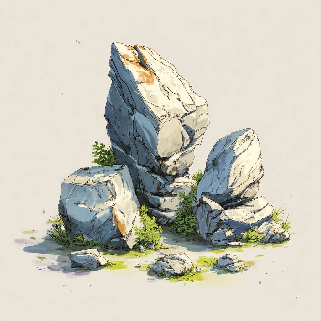 生成手绘风石头，要求自然生成的石头，很小，不是很高，有颜色，没有背景，是很普通的石头，手绘风，俯视视角，简约风，线条较粗 --ar 1:1 --v 7 --stylize 100 --fast --no 水印