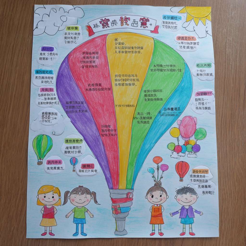 幼儿园大班布置推广普通话手抄报作业，如何构思一个画面鲜明、主题突出、以图为主的手抄报内容。
一、整体构图：一个大大的“喇叭”当主角
画一个几乎占满纸的彩虹色大喇叭（圆锥形+喇叭口），象征“把普通话传遍天下”。
喇叭口朝右上角，自然形成“对角线构图”，空白处正好放文字。
喇叭里“喷”出 4 个彩色气泡，每个气泡里画一幅小图，对应 4 句童谣。
二、4 句“一看就会读”的童谣（每句 5～7 个字，方便孩子描红）
把 4 句童谣分别写进 4 个气泡里，字大、描红、加拼音，老师家长一眼能读。
① 举起彩虹小喇叭
② 大家来说普通话
③ 字正腔圆顶呱呱
④ 祖国妈妈笑哈哈
三、配角让画面“活”起来
喇叭左下画 2 个小朋友，一个汉族、一个少数民族（加小辫子或特色服饰），一起张大嘴做“a—o—e”口型，体现“大家都说普通话”。
喇叭右下画一只卡通“话筒精灵”（给话筒画手脚、笑脸），手拿“五星小贴纸”，暗示“说得棒就奖励”。
背景用淡色中国地图剪影（或只画几座不同颜色的小房子），表示“普通话传四方”。
四、颜色搭配口诀
“喇叭彩虹色、人物原肤色、背景淡蓝绿”，保证主角色彩炸、背景不抢戏。
五、标题 
大家来说普通话
六、手工加分小技巧
喇叭口边缘贴一圈金色亮粉胶，太阳一照“闪”——抓眼球。
4 个气泡用泡沫胶垫高 3 mm，立体又好玩。
把童谣字做成小拉环，孩子能来回拉动，互动感满满。 --ar 1:1 --v 7 --stylize 100 --fast --no 水印