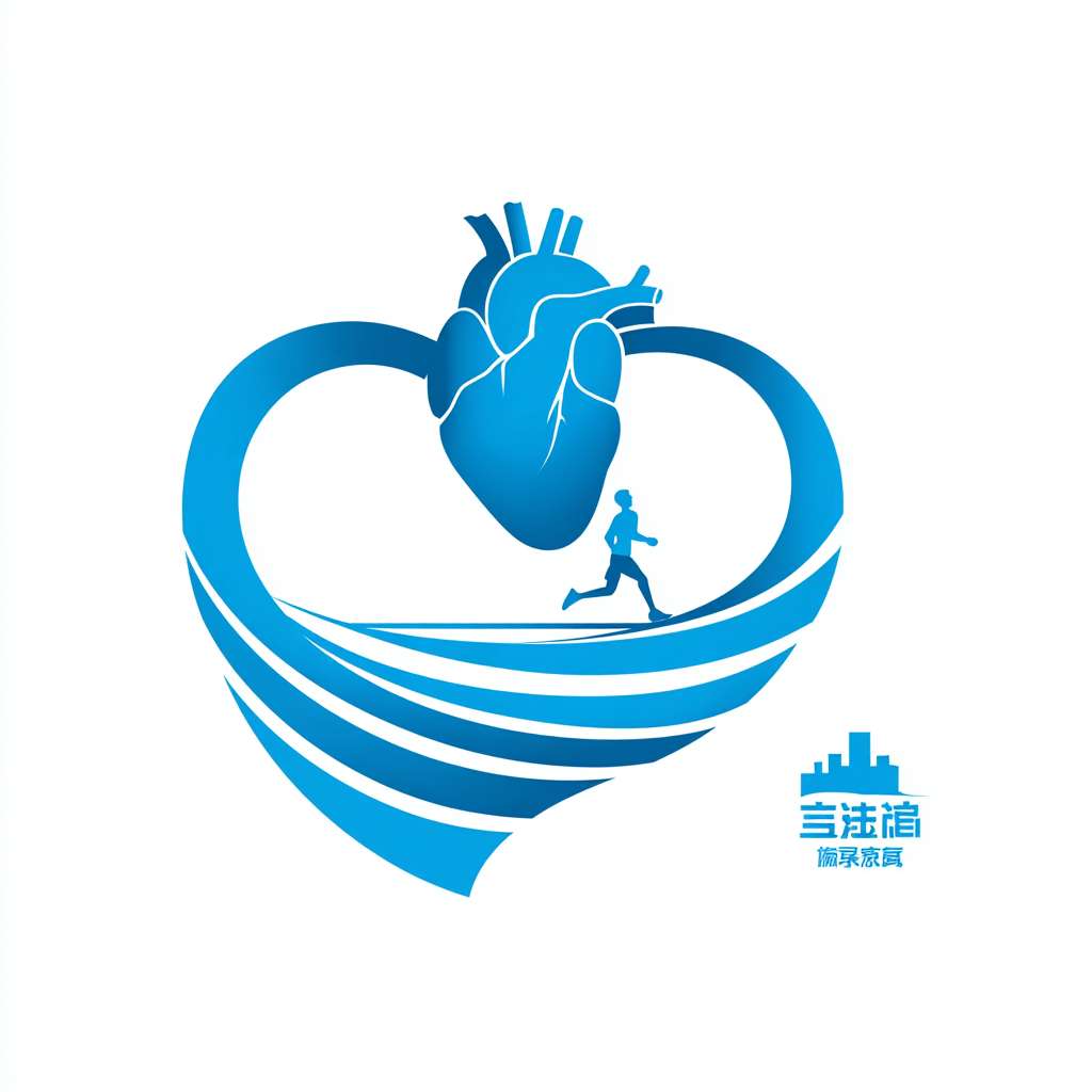 请帮我设计一个参加大学生创新大赛使用的logo，主题是运动锻炼促进心脏健康。里面要有肌肉和心脏，以抽象心脏轮廓为主体，外围包裹一条流畅的肌肉带（简化如缎带），整体线条圆润无棱角，传递「肌肉守护心脏」的核心理念，心脏的轮廓是中空的，里面有运动中的人。 --ar 1:1 --v 7 --stylize 100 --fast --no 水印
