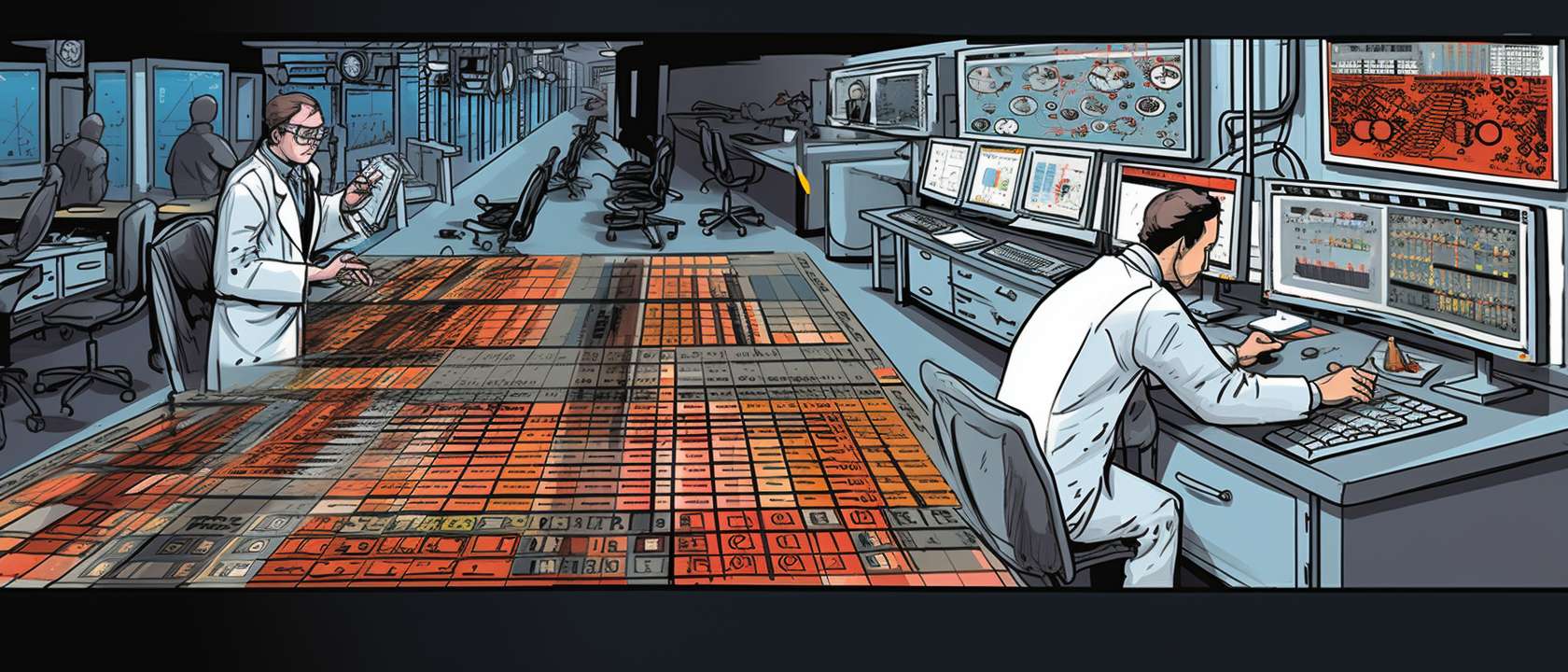 “Split-scene, left side: bright lab, young researcher in white coat writing ‘Technical Roadmap’, desk full of patents and circuit boards; right side: dim outdoor, endless red-stamp queue on a runway, each stamp turns into a kilometer marker, finish-line clock shows dusk, cinematic 2.35:1, cool vs warm color contrast, hyper-real 8K --ar 21:9 --v 5 --quality 2 --stylize 100 --fast