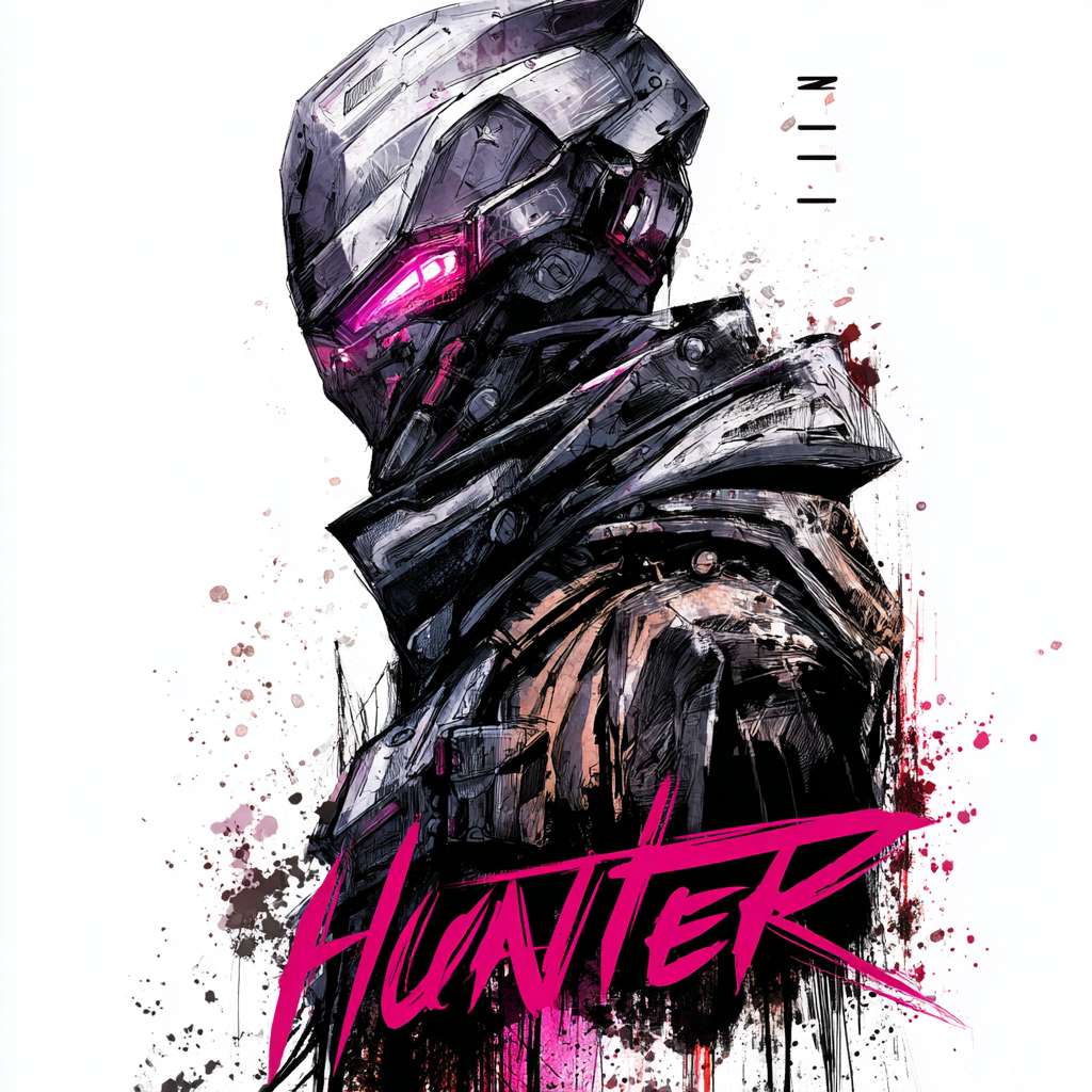 我的英文名字是Hunter，请围绕猎人、特工、科幻魔法世界等意象，帮我设计一款签名头像图片 --ar 1:1 --v 7 --stylize 100 --fast --no 水印