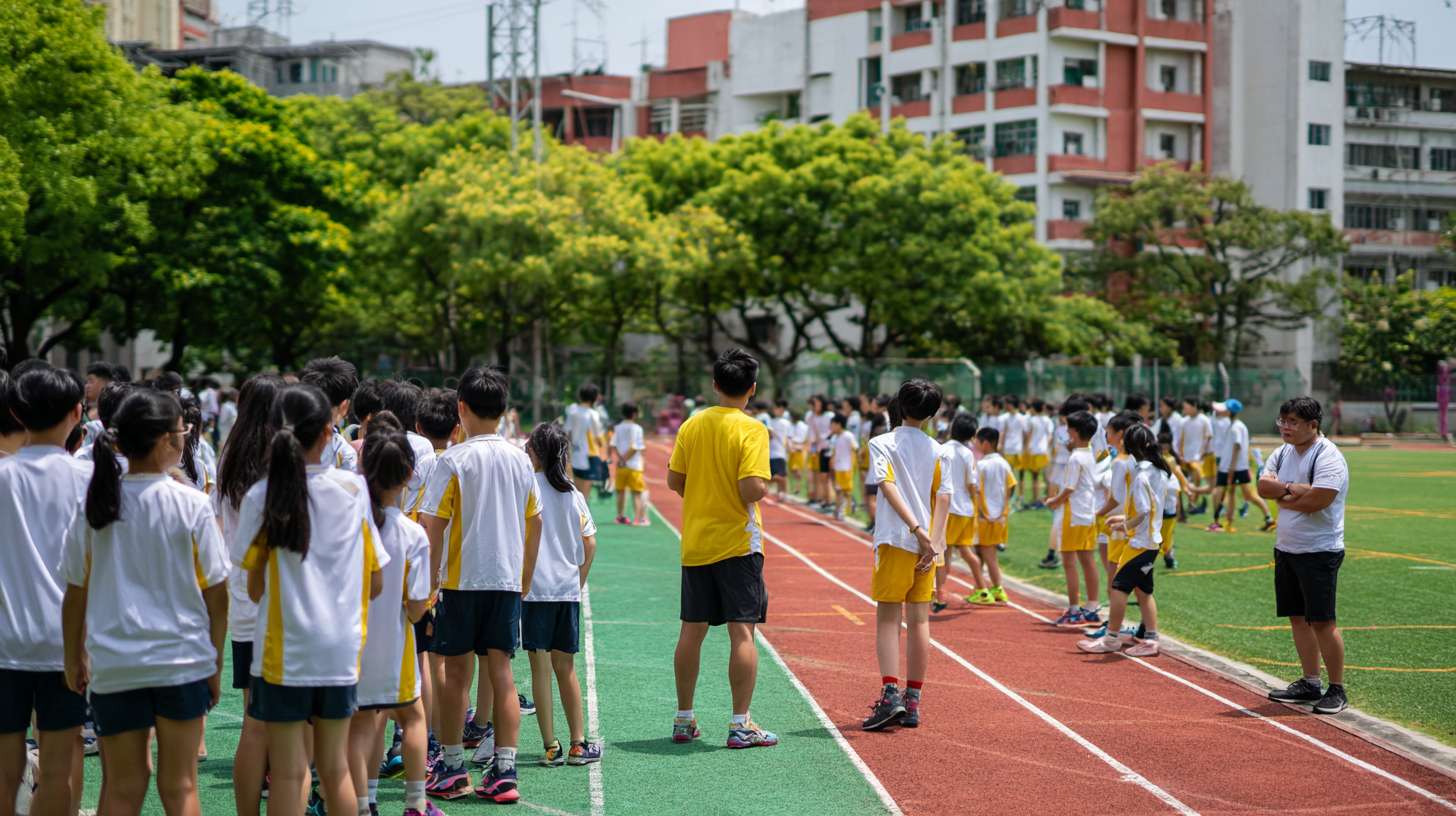 一群学生在操场上跑操，远处一个老师在和一个同学交流 --ar 16:9 --v 7 --stylize 100 --fast --no 水印