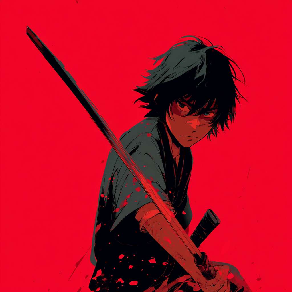 动漫挥刀少年 --ar 1:1 --v 7 --stylize 100 --fast --no 水印