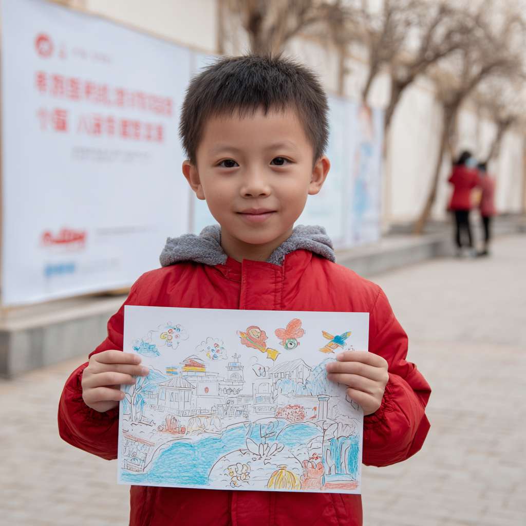 “质量安全”全国少年儿童绘画活动征集通知，活动主题：质绘同年  点亮未来    的一副A3手绘稿 --ar 1:1 --v 7 --stylize 100 --fast --no 水印