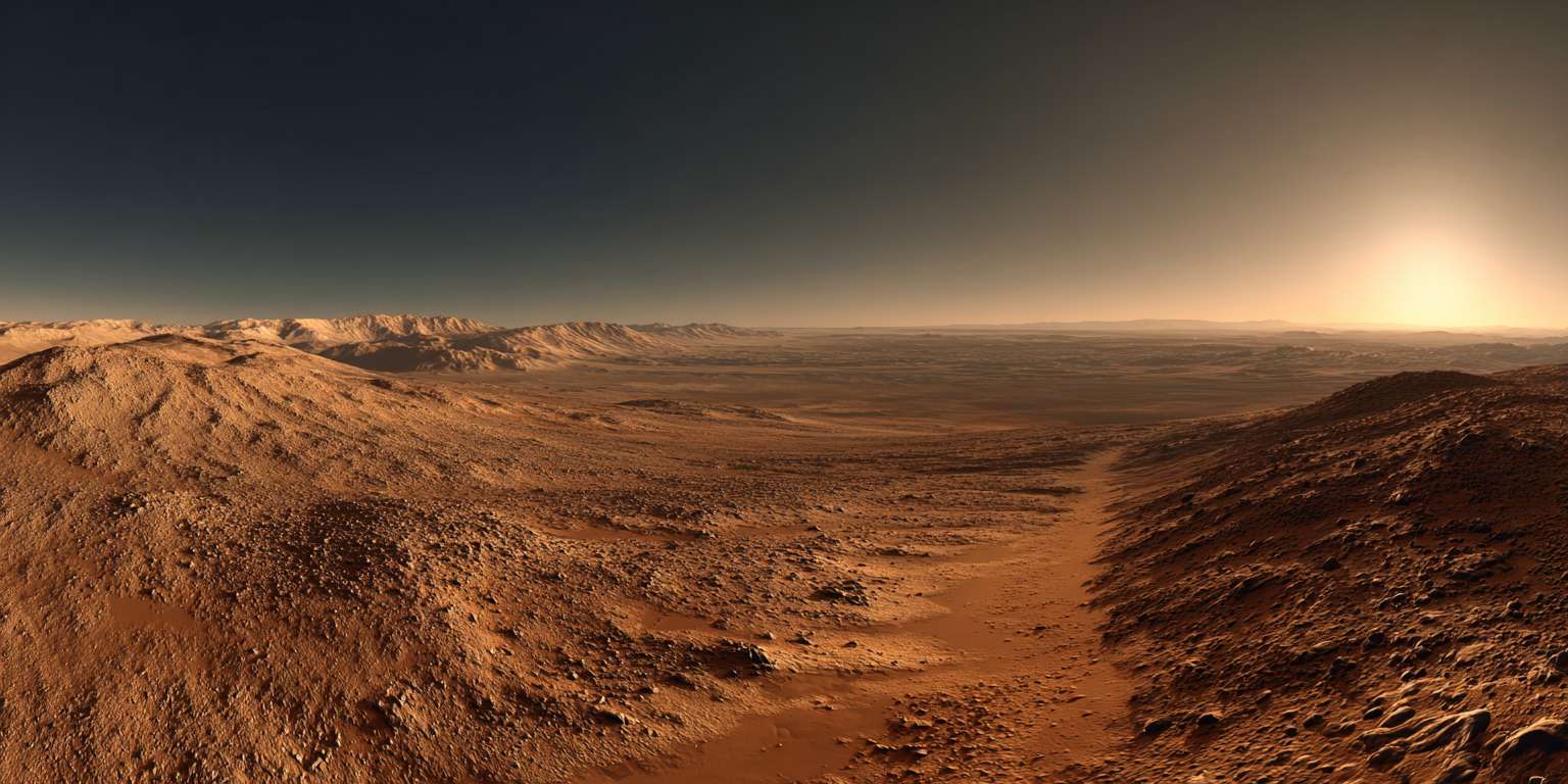 火星表面场景，沙漠环境 --ar 2:1 --v 7 --stylize 100 --fast --no 水印