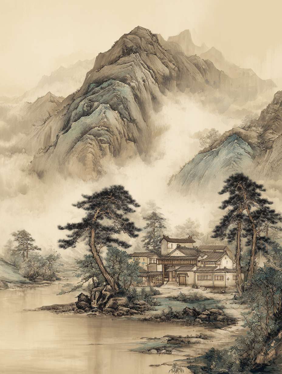山水背景图 --ar 3:4 --v 7 --stylize 100 --fast --no 水印
