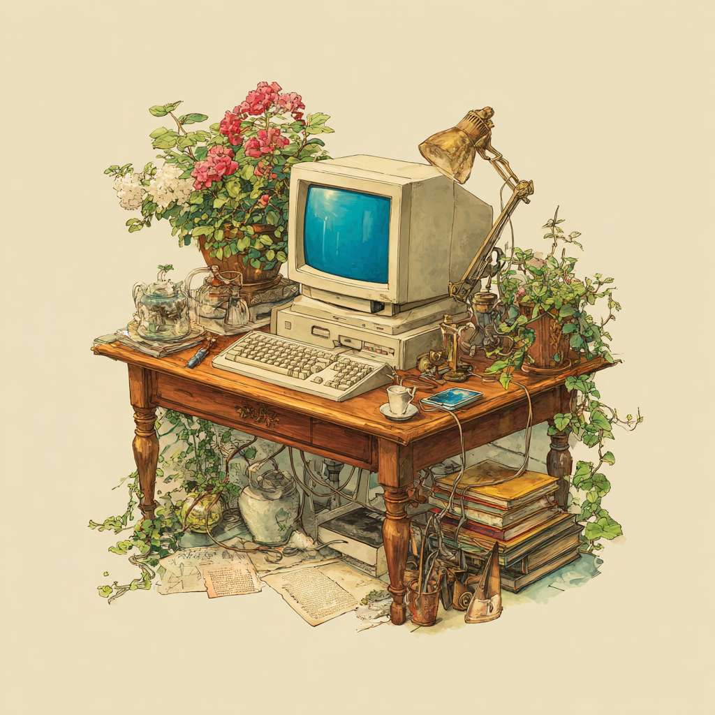 融入电脑桌上 --ar 1:1 --v 7 --stylize 100 --fast --no 水印