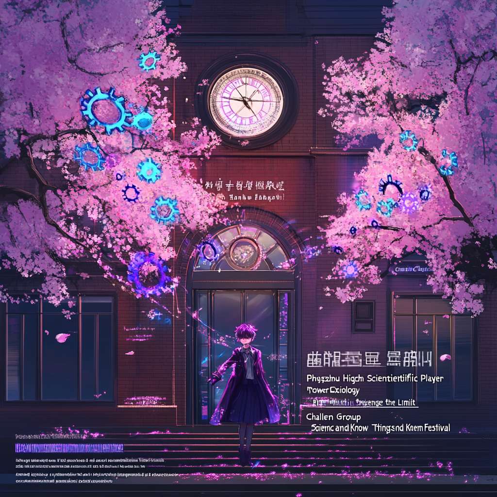 海报全景构图
背景基底:杭州高级中学标志性场景——红砖钟楼+樱花大道。
• 钟楼墙面清晰可见“杭州高级中学”校名牌匾,墙体斑驳处用紫色光效勾勒齿轮纹路(科技感与历史感融合)。
• 樱花树的花瓣飘落时呈现数据流特效(粉色樱花→紫色数据碎片),地面石板路嵌入“科学玩家”LOGO(齿轮+试管图案)。
角色布局与杭高元素融合细节
主视觉:Kafka(C位)
• 服饰:黑色长风衣改良为杭高校服西装款,左胸口别着校徽胸针(圆形徽章内有钟楼图案),袖口露出白色衬衫袖口(校服标配)。
• 动作:右手插兜,左手挥出紫色光链,光链缠绕着试管、烧杯、电路板等科学元素(光链末端炸开“科学玩家”字样火星)。
• 背景:身后悬浮半透明的杭高实验室剪影(显微镜、烧瓶与星穹铁道的星轨重叠)。
左侧角色群像
1. 黑天鹅
◦ 服饰:黑色头纱边缘绣杭高樱花纹样,长袍底色改为深紫色校服色,裙摆处印有校史年份“1902”暗纹。
◦ 塔罗牌:手中卡牌替换为**“物理”“化学”“生物”学科符号**(如烧杯、元素周期表、DNA双螺旋),乌鸦翅膀边缘闪烁电路光效。
◦ 站位:站在杭高旧教学楼台阶上,背后是教室窗户,窗内透出实验仪器的荧光。
2. 藿藿
◦ 服饰:绿色短发挑染杭高校服蓝,狐狸耳内侧为粉色(呼应樱花),腰间系着杭高运动会奖牌挂绳(挂着迷你齿轮吊坠)。
◦ 旌旗:手中小旗写**“杭高科学社”字样,旗面图案为狐狸+试管的萌系LOGO,蹦跳时脚下踩化学元素周期表地砖**(特效随脚步亮起)。
◦ 彩蛋:脚边小狐狸幻影叼着杭高樱花书签,书签飘带写“探索”二字。
3. 桑博
◦ 服饰:紫色短发挑染杭高红砖色,风系刀刃刻有校歌歌词片段(小篆字体),腰间别着杭高门禁卡(卡面有他的搞怪照片)。
◦ 动作:单膝跪地撑刀,刀刃插入地面的杭高操场跑道(跑道线变形为风元素纹路),身后飘带缠绕杭高百年校庆徽章。
右侧角色群像
1. 阮梅
◦ 服饰:旗袍采用杭高校服蓝白配色,领口盘扣为樱花造型,裙摆绣杭高图书馆穹顶纹样,伞柄镶嵌校徽宝石。
◦ 纸伞:伞面水墨画为杭高钟楼雪景,伞尖滴落的紫色药液在空中凝成数学公式(如E=mc²),背景是古典窗框+实验室百叶窗重叠。
◦ 站位:站在杭高“院士墙”前(墙上挂着校友科学家照片,用紫色光框突出)。
2. 知更鸟(环宇歌姬)
◦ 服饰:长裙底色为杭高天空蓝,星辰图案替换为杭高历届科技节LOGO,鸟翼头饰羽毛为樱花粉+科技银渐变。
◦ 动作:指尖拨弄的琴弦是光纤材质,音符化为杭高校徽图标漂浮空中,脚下是星穹列车车厢改造的舞台(车窗映出杭高教室桌椅)。
3. 卢卡
◦ 服饰:红色短发扎成杭高男生经典发型,拳击手套印杭高体育社团徽章,背心侧面绣**“科学玩家·力量组”**字样。
◦ 场景:站在杭高体育馆擂台,背景铁丝网挂着**“挑战极限”横幅**,聚光灯光束是紫色电流形状,拳套碰撞出化学元素火花。
远景彩蛋角色
• 娇秋:站在杭高泮池石桥上,宫造司服饰绣杭高水系景观纹样,折扇展开露出**“格物致知”书法**(墨字带荧光特效),眯眯眼反光处有星穹铁道星图。
• 桂乃芬:在杭高樱花树下抛洒鞭炮,红色烟雾中浮现杭高“科技节”字样与化学方程式(如2KNO3+S+3C=K2S+N2↑+3CO2↑),鞭炮纸花化为杭高校徽贴纸。
• 提宝:站在杭高科创中心屋顶,火箭筒喷涂杭高涂鸦(如钟楼+火箭),爆炸火光中飞出杭高定制版周边(钥匙扣、笔记本等),脚下齿轮平台刻**“脑洞即动力”**标语。 --ar 1:1 --v 6.1 --stylize 100 --fast