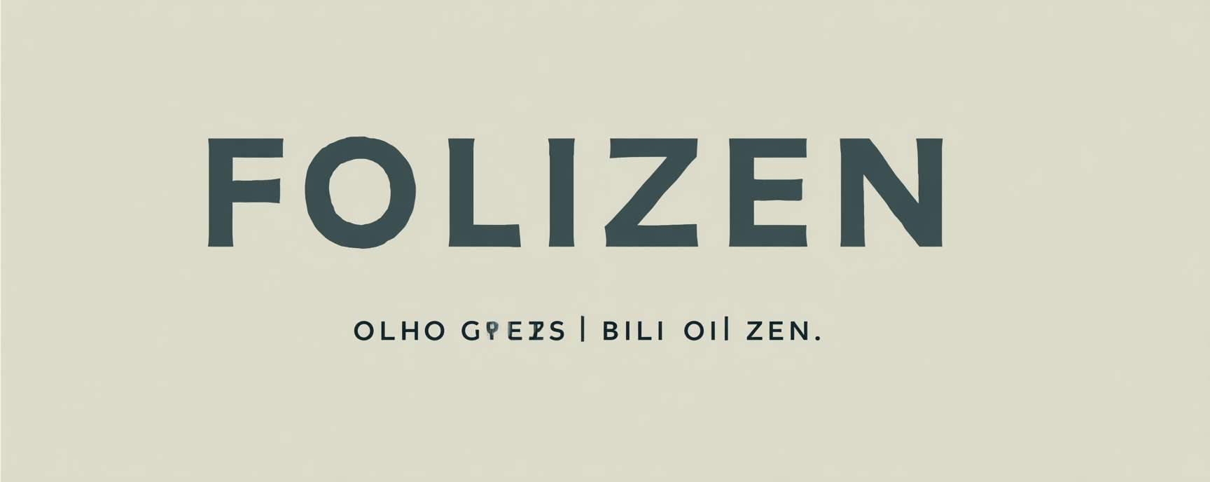 "FOLIZEN" in ultra-thin variable font: Stroke weight shifts from light (100) at "F" to medium (300) at "ZEN", negative kerning between "O-L-I" creates breath pockets, tagline vertically stacked in 8pt with 200% leading, charcoal gray (#424B54) on eggshell --ar 5:2 --v 7 --stylize 100 --fast