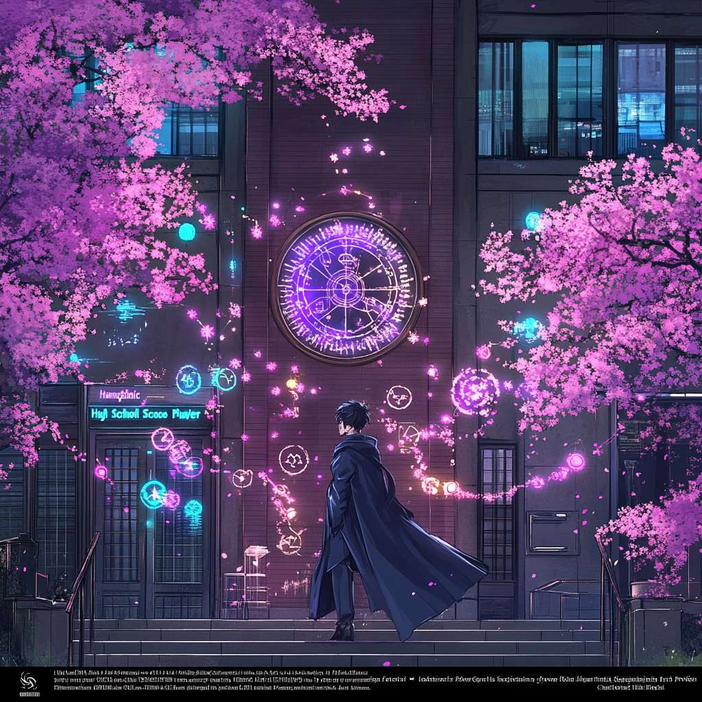 海报全景构图

背景基底：杭州高级中学标志性场景——红砖钟楼+樱花大道。

• 钟楼墙面清晰可见“杭州高级中学”校名牌匾，墙体斑驳处用紫色光效勾勒齿轮纹路（科技感与历史感融合）。

• 樱花树的花瓣飘落时呈现数据流特效（粉色樱花→紫色数据碎片），地面石板路嵌入“科学玩家”LOGO（齿轮+试管图案）。

角色布局与杭高元素融合细节

主视觉：Kafka（C位）

• 服饰：黑色长风衣改良为杭高校服西装款，左胸口别着校徽胸针（圆形徽章内有钟楼图案），袖口露出白色衬衫袖口（校服标配）。

• 动作：右手插兜，左手挥出紫色光链，光链缠绕着试管、烧杯、电路板等科学元素（光链末端炸开“科学玩家”字样火星）。

• 背景：身后悬浮半透明的杭高实验室剪影（显微镜、烧瓶与星穹铁道的星轨重叠）。

左侧角色群像

1. 黑天鹅

◦ 服饰：黑色头纱边缘绣杭高樱花纹样，长袍底色改为深紫色校服色，裙摆处印有校史年份“1902”暗纹。

◦ 塔罗牌：手中卡牌替换为**“物理”“化学”“生物”学科符号**（如烧杯、元素周期表、DNA双螺旋），乌鸦翅膀边缘闪烁电路光效。

◦ 站位：站在杭高旧教学楼台阶上，背后是教室窗户，窗内透出实验仪器的荧光。

2. 藿藿

◦ 服饰：绿色短发挑染杭高校服蓝，狐狸耳内侧为粉色（呼应樱花），腰间系着杭高运动会奖牌挂绳（挂着迷你齿轮吊坠）。

◦ 旌旗：手中小旗写**“杭高科学社”字样，旗面图案为狐狸+试管的萌系LOGO，蹦跳时脚下踩化学元素周期表地砖**（特效随脚步亮起）。

◦ 彩蛋：脚边小狐狸幻影叼着杭高樱花书签，书签飘带写“探索”二字。

3. 桑博

◦ 服饰：紫色短发挑染杭高红砖色，风系刀刃刻有校歌歌词片段（小篆字体），腰间别着杭高门禁卡（卡面有他的搞怪照片）。

◦ 动作：单膝跪地撑刀，刀刃插入地面的杭高操场跑道（跑道线变形为风元素纹路），身后飘带缠绕杭高百年校庆徽章。

右侧角色群像

1. 阮梅

◦ 服饰：旗袍采用杭高校服蓝白配色，领口盘扣为樱花造型，裙摆绣杭高图书馆穹顶纹样，伞柄镶嵌校徽宝石。

◦ 纸伞：伞面水墨画为杭高钟楼雪景，伞尖滴落的紫色药液在空中凝成数学公式（如E=mc²），背景是古典窗框+实验室百叶窗重叠。

◦ 站位：站在杭高“院士墙”前（墙上挂着校友科学家照片，用紫色光框突出）。

2. 知更鸟（环宇歌姬）

◦ 服饰：长裙底色为杭高天空蓝，星辰图案替换为杭高历届科技节LOGO，鸟翼头饰羽毛为樱花粉+科技银渐变。

◦ 动作：指尖拨弄的琴弦是光纤材质，音符化为杭高校徽图标漂浮空中，脚下是星穹列车车厢改造的舞台（车窗映出杭高教室桌椅）。

3. 卢卡

◦ 服饰：红色短发扎成杭高男生经典发型，拳击手套印杭高体育社团徽章，背心侧面绣**“科学玩家·力量组”**字样。

◦ 场景：站在杭高体育馆擂台，背景铁丝网挂着**“挑战极限”横幅**，聚光灯光束是紫色电流形状，拳套碰撞出化学元素火花。

远景彩蛋角色

• 娇秋：站在杭高泮池石桥上，宫造司服饰绣杭高水系景观纹样，折扇展开露出**“格物致知”书法**（墨字带荧光特效），眯眯眼反光处有星穹铁道星图。

• 桂乃芬：在杭高樱花树下抛洒鞭炮，红色烟雾中浮现杭高“科技节”字样与化学方程式（如2KNO3+S+3C=K2S+N2↑+3CO2↑），鞭炮纸花化为杭高校徽贴纸。

• 提宝：站在杭高科创中心屋顶，火箭筒喷涂杭高涂鸦（如钟楼+火箭），爆炸火光中飞出杭高定制版周边（钥匙扣、笔记本等），脚下齿轮平台刻**“脑洞即动力”**标语。 --ar 1:1 --v 6.1 --stylize 100 --fast
