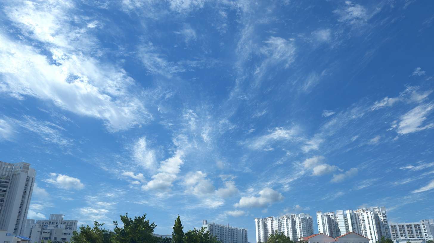 住宅楼顶远望蓝天白云去掉绿植天空多一点 --ar 16:9 --v 7 --stylize 100 --fast --no 水印