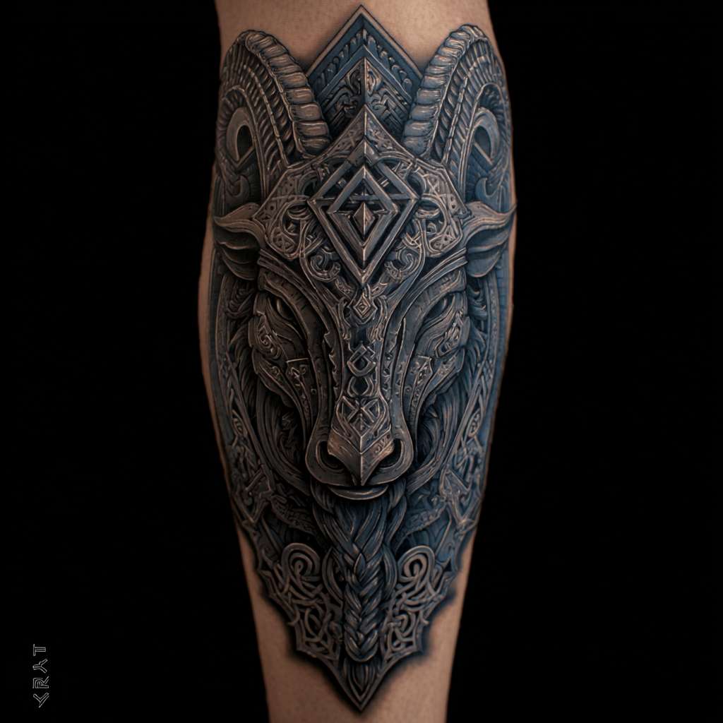 on male calf, professional tattoo design, high detail --ar 1:1 --v 7 --stylize 100 --fast