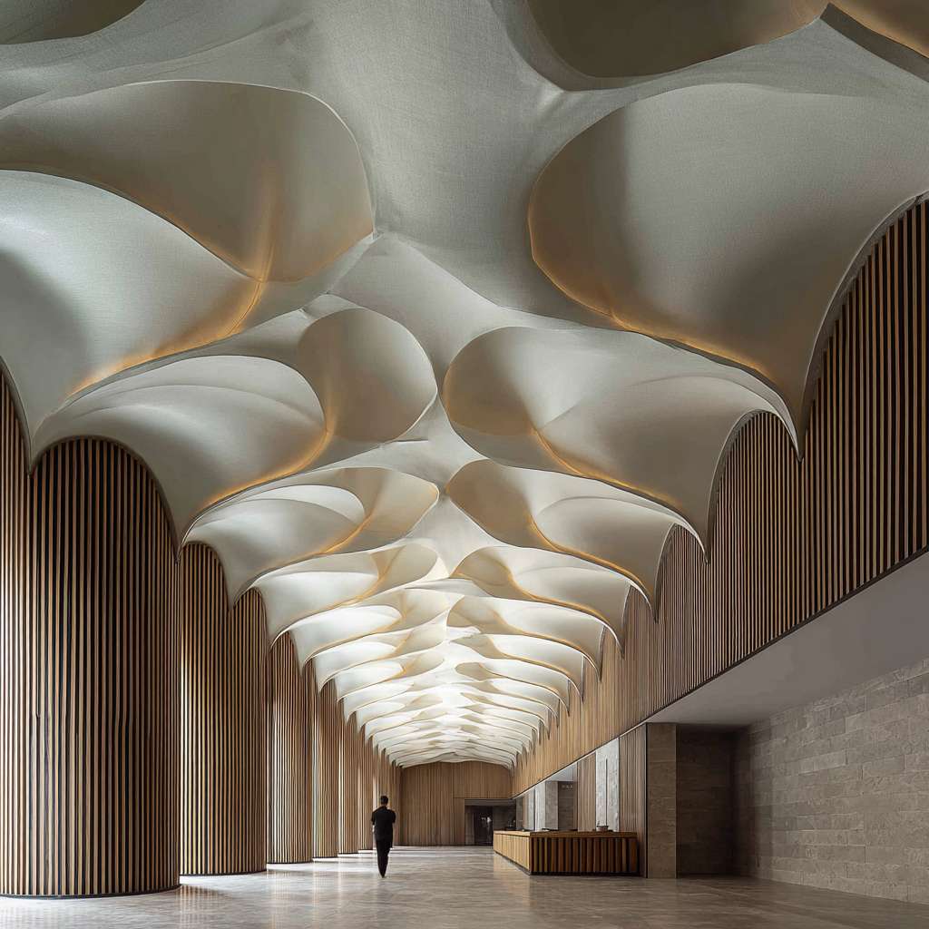 法国纹理纸吊顶 再大厅的装修效果图 唯美 --ar 1:1 --v 7 --stylize 100 --fast --no 水印