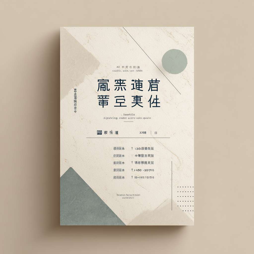 Minimalist invitation card, soft beige background (#F9F5F0) with subtle watercolor texture (10% opacity), thin geometric line art in pale teal (#A8DADC) along bottom edge. Centered layout, ample white space. Top: "AI创意工作坊邀请函" in bold Montserrat font, deep navy blue (#0A2463), size 52pt. Middle section: clean bullet points with minimalist icons (👨‍🏫 for mentor, ⏰ for time, 📍 for location, 📚 for content), all in charcoal gray (#333333), size 28pt. Bottom: "敬请光临" in italic Montserrat, size 20pt, with thin navy divider line above. Font: Montserrat for headings, Lato for body. Soft shadow on text for depth. No photos, only abstract shapes. Aspect ratio 9:16. --ar 1:1 --v 7 --stylize 100 --fast --no 水印