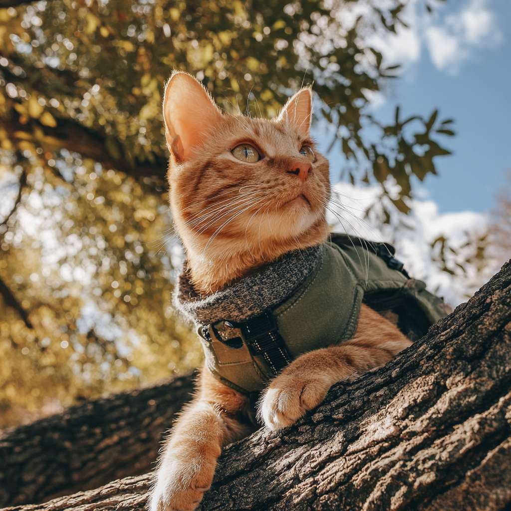 动漫风，天空很晴朗，一只橘猫在大树下做三明治，橘猫穿着绿夹克 --ar 1:1 --v 7 --stylize 100 --fast --no 水印
