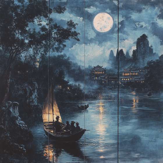 手机用户8938的文生图作品《根据上面李白月夜乘船在湖》 - 新片场AI创作