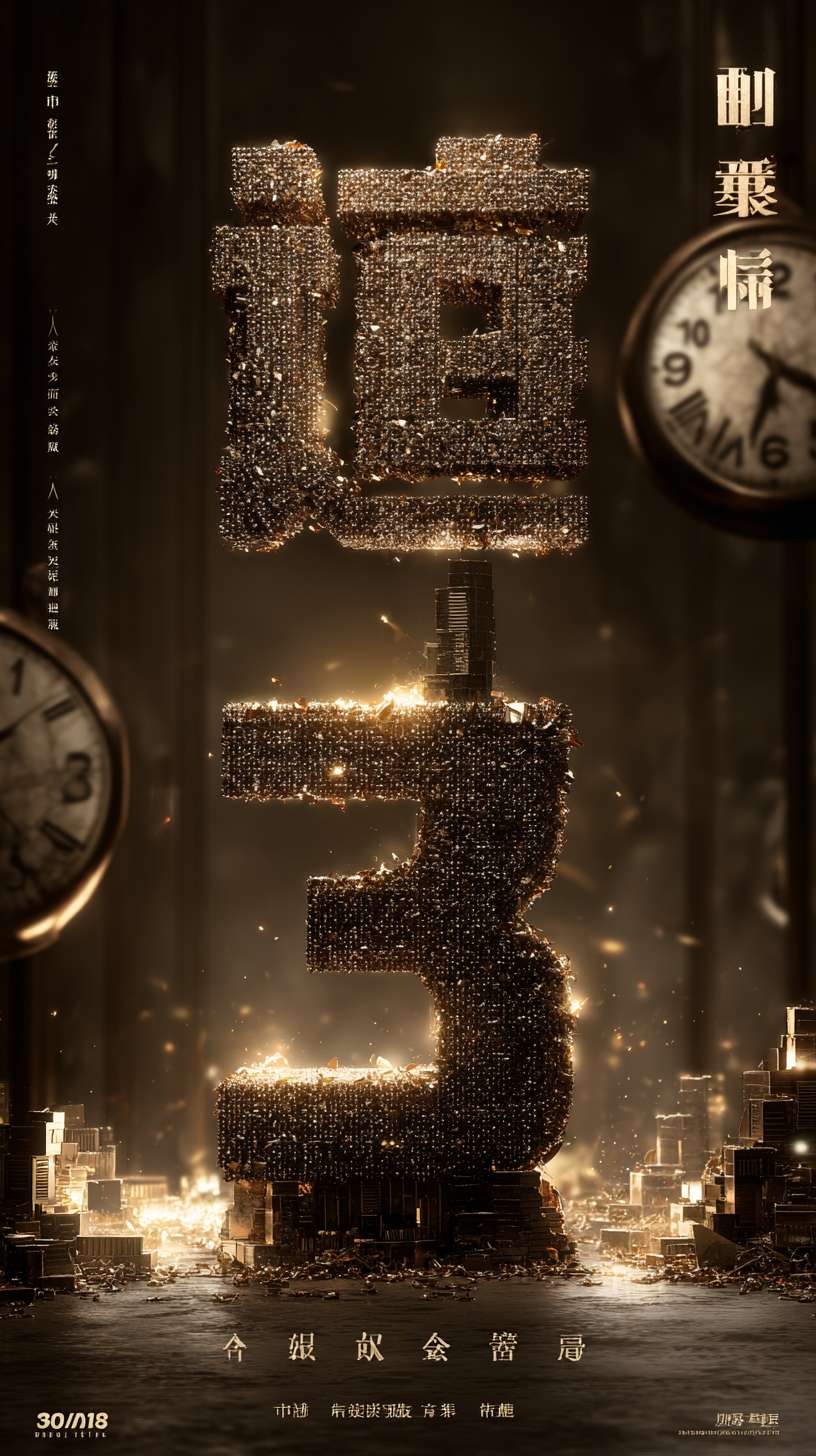 艺术字信息：立体字，正标题，副标题数字“3天”大中文字“10月业绩 转投倒计时 ”、字体创意造型，字体的是蜂窝造型，的边缘有光泽，有厚度，有创意，正面角度，高级审美，背景是时钟。有视觉冲击力体现紧迫感。
震撼的感觉有发光暖色调 --ar 9:16 --v 7 --stylize 100 --fast --no 水印