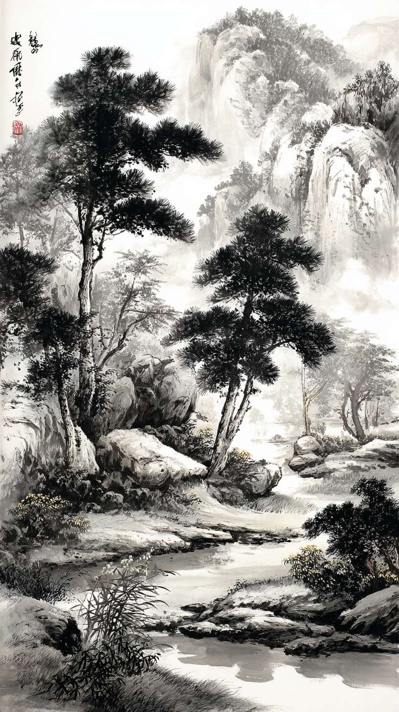 给我一张竹林，黑白水墨风，游戏背景，不需要文字 --ar 9:16 --v 7 --stylize 100 --fast --no 水印