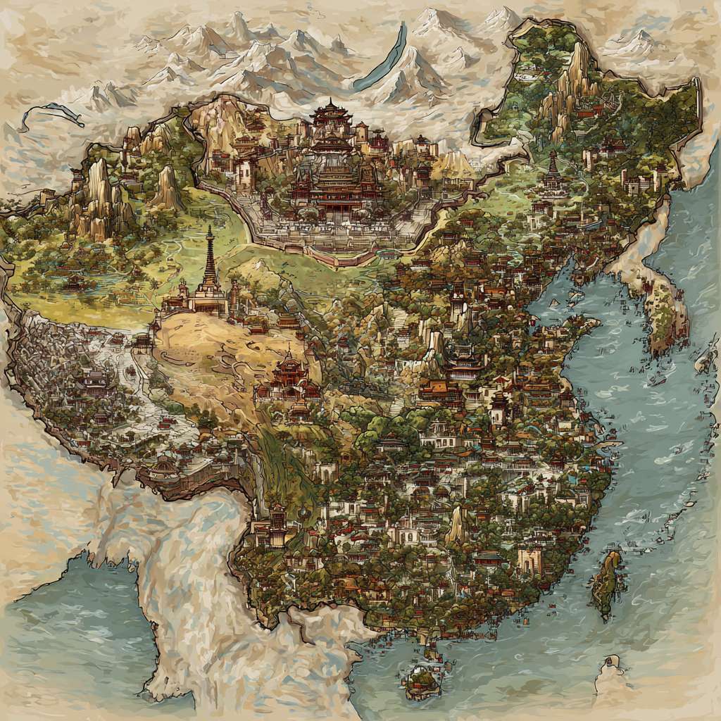 中国地图 --ar 1:1 --v 7 --stylize 100 --fast --no 水印