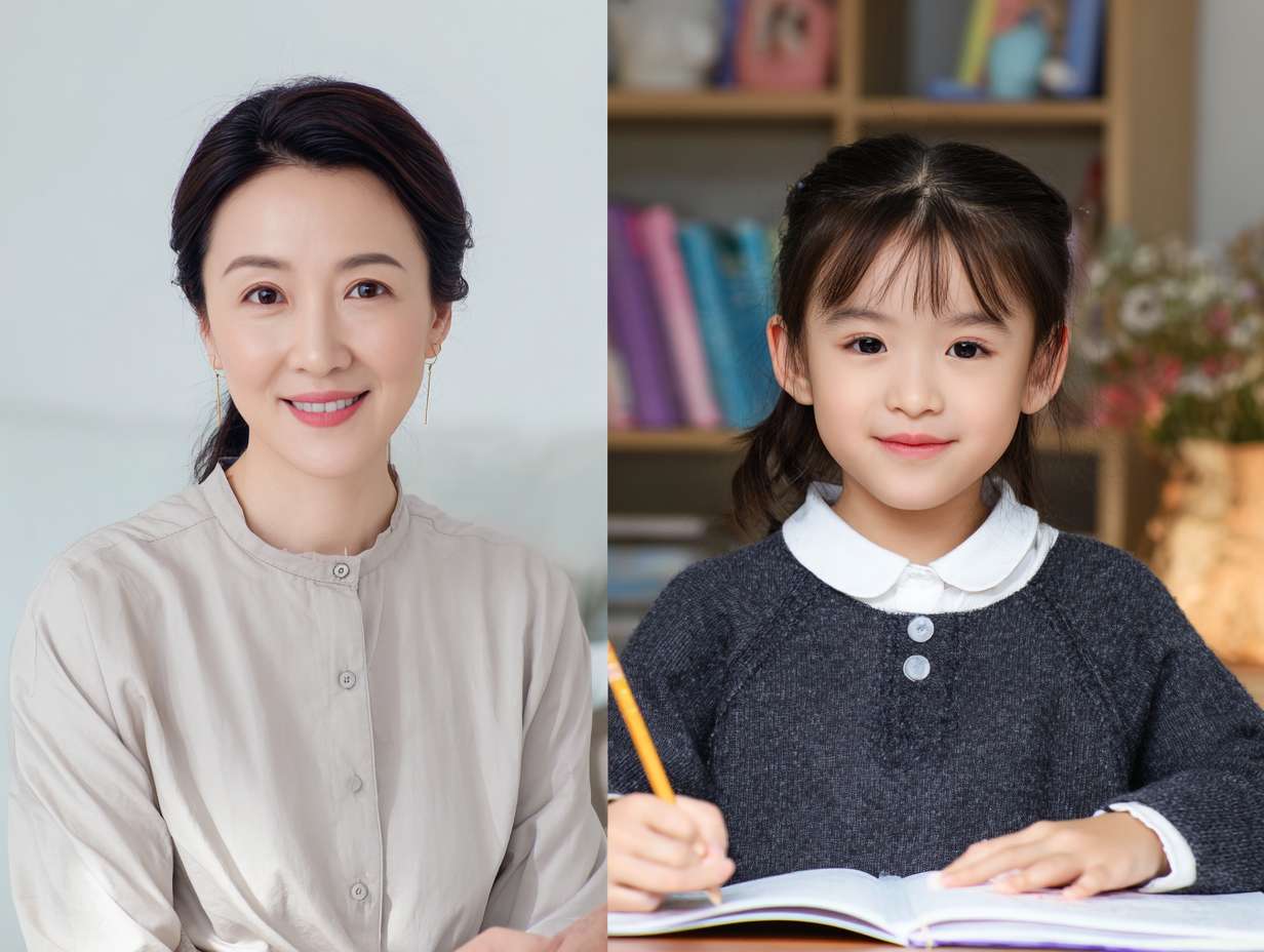 家教老师 女 温柔知性 端庄贤淑  在室内 学生家 一个学生 指导学习 正面镜头 --ar 4:3 --v 7 --stylize 100 --fast --no 水印