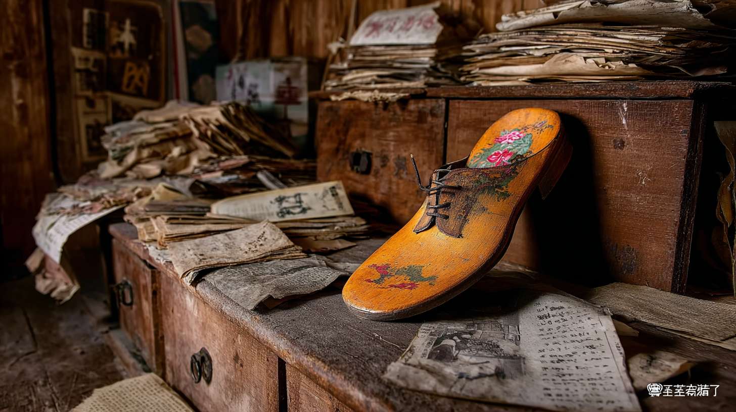 https://img-xpc-mj0.xpccdn.com/prod/upload/98677ad4-1d7d-4b12-b527-0e8a8f4f1793/%E6%8F%8F%E8%BF%B0%E6%9C%A8%E5%B1%90%E9%9E%8B%E5%9C%BA%E6%99%AF.png~tplv-5yakomv5zn-auto-v1%3A1024%3A0%3Aq75.jpg 单只、一只 木屐鞋在老宅阁楼，堆满旧衣柜，藤箱和散落的报纸，远景 --ar 16:9 --v 7 --stylize 100 --fast --iw 1 --no 水印