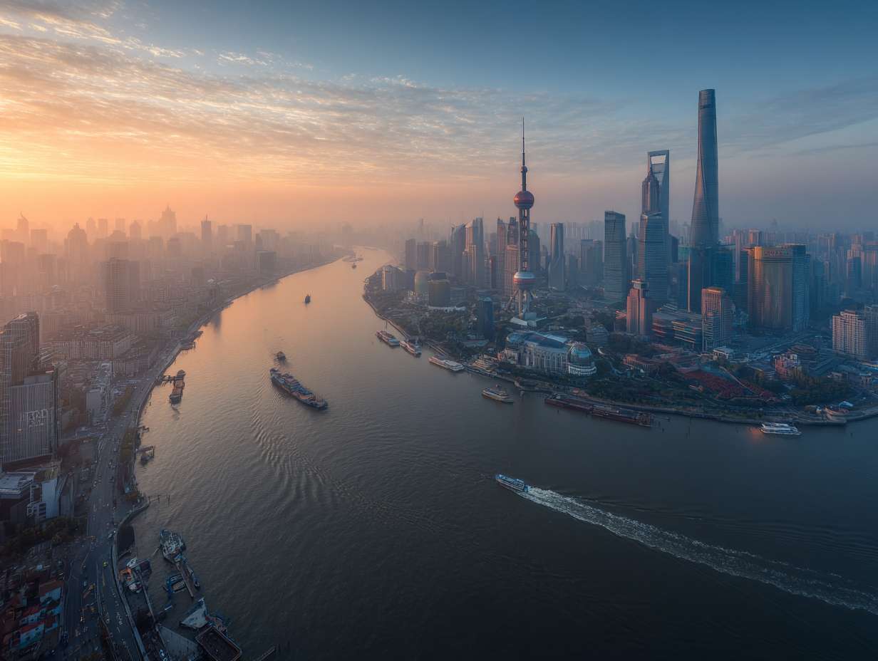 写实摄影，上海陆家嘴早晨航拍 --ar 4:3 --v 7 --stylize 100 --fast --no 水印