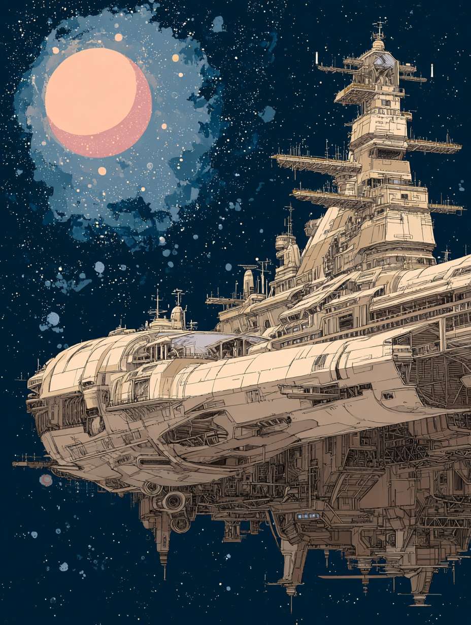 简单线条外星战舰 --ar 3:4 --v 7 --stylize 100 --fast --no 水印