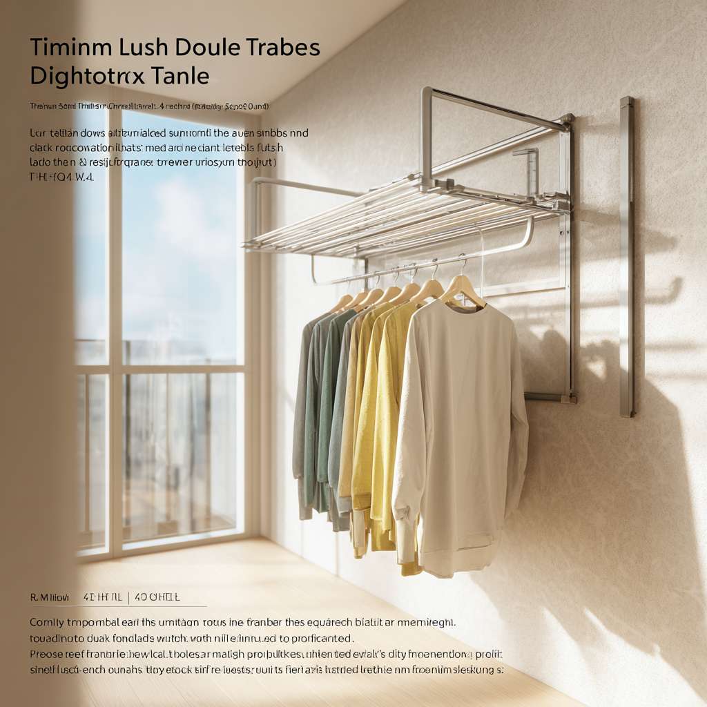 "Minimalist titanium clothes drying rack, double-layer design with retractable arms, wet T-shirts hanging under sunlight, modern balcony setting with floor-to-ceiling windows, matte metal texture with smooth joints, folded state showing 8cm thickness against white wall, photorealistic product photography, soft shadows, 4K detail" --ar 1:1 --v 7 --stylize 100 --fast