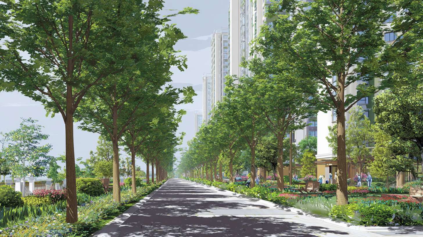 郁郁葱葱的行道树、小区内的绿荫、市民在树下休憩。新小区 --ar 16:9 --v 7 --stylize 100 --fast --no 水印
