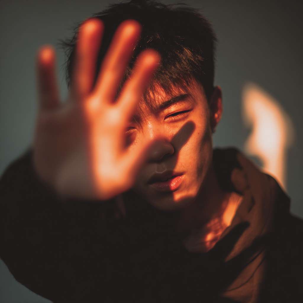 A picture of an Asian person  slapping their cubital fossa --ar 1:1 --v 7 --stylize 100 --fast