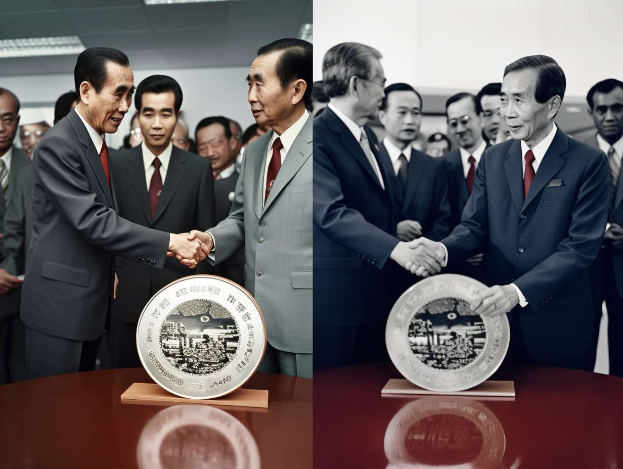 "1972 年尼克松与周恩来北京机场历史性握手黑白高清照片(左侧 60% 区域,人物清晰,保留历史质感),右侧 40% 红色篆章 ' 破冰 '(金石纹理,厚重字体),背景为淡灰色宣纸底纹 + 30% 透明度水墨长城剪影(墨色渐变),底部居中黑色毛笔书法主标题 ' 破冰:1972 尼克松访华 ',主标题下方灰色宋体副标题 ' 一张照片背后的外交风云 ',整体风格复古与现代结合,突出历史厚重感,图片比例 4:3,高清 8K,细节清晰"
补充参数 --ar 4:3 --v 5 --quality 2 --stylize 100 --fast