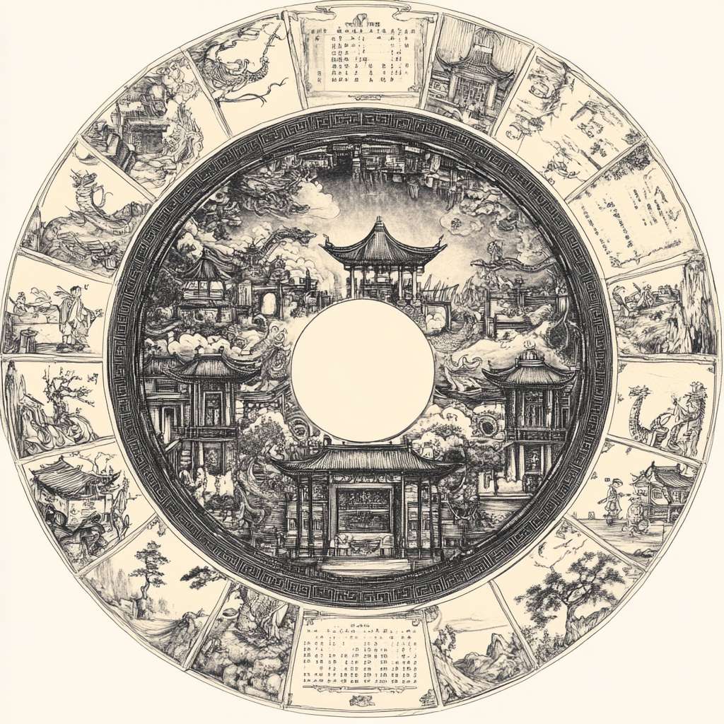 小学生手抄报，线稿图，不需要颜色，中国2025年每月日历，2025年生肖。 --ar 1:1 --v 6.1 --stylize 100 --fast