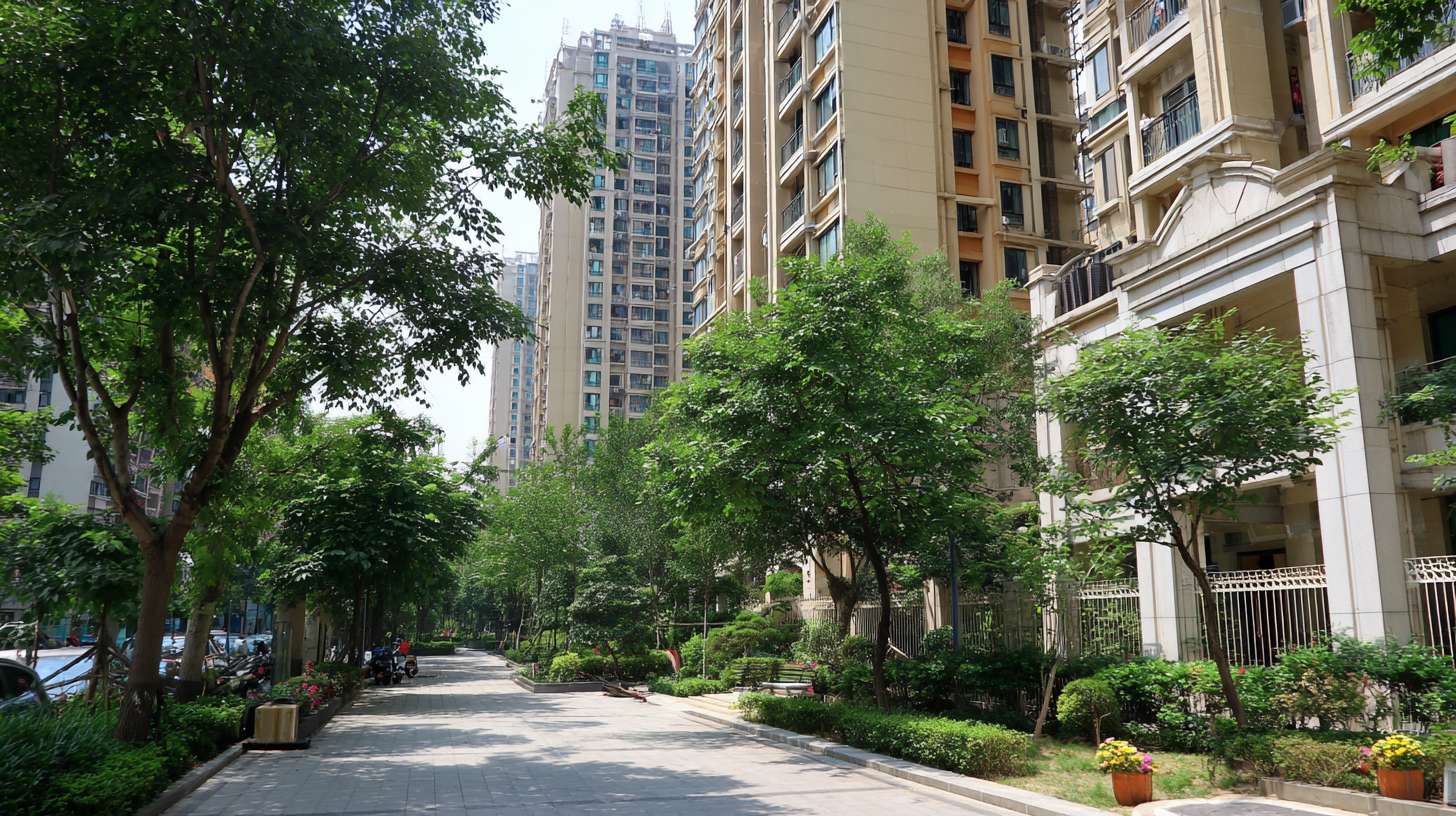 郁郁葱葱的行道树、小区内的绿荫、市民在树下休憩。新小区近景 --ar 16:9 --v 7 --stylize 100 --fast --no 水印