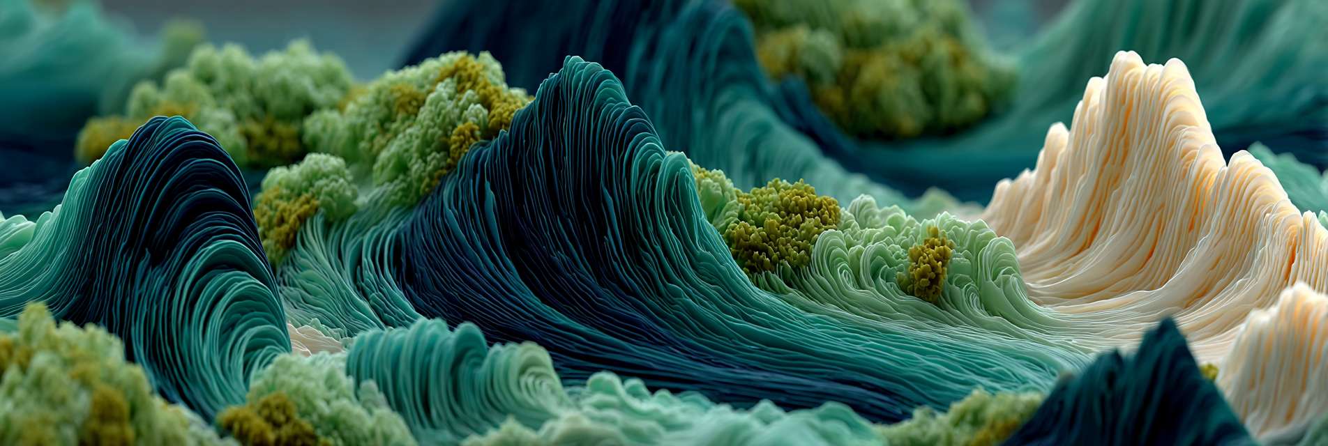 Contemporary Chinese aesthetic, fluid gradient background blending jade green and moon white, abstract energy flow lines inspired by calligraphy strokes, geometric interpretation of qigong movements, microscopic view of tea crystals forming mountain shapes, sophisticated muted colors with 10% transparency elements --ar 3:1 --v 7 --c 30 --stylize 750 --fast