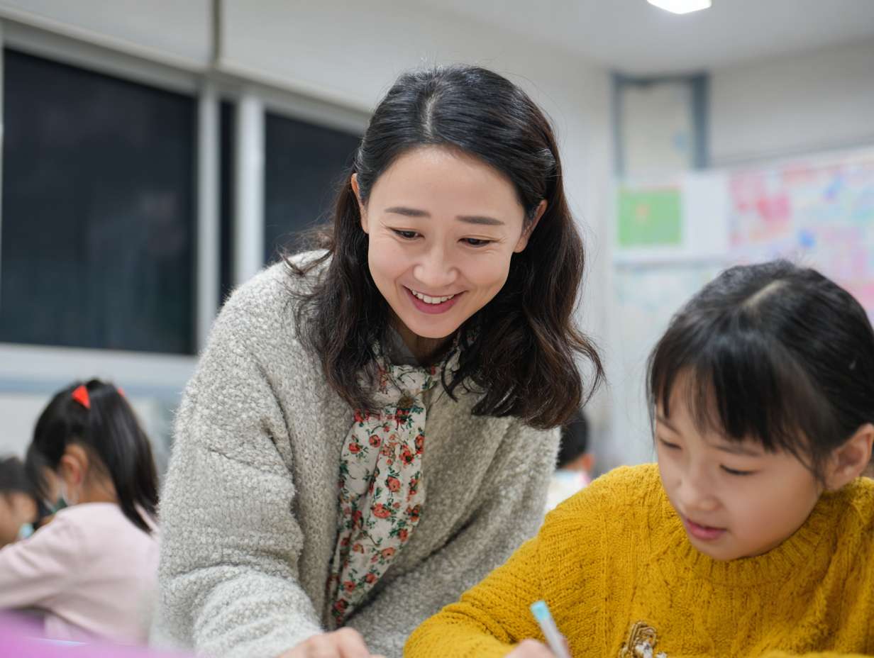 家教老师 女 温柔知性 端庄贤淑  在室内 学生家 一个学生 指导学习 正面镜头 --ar 4:3 --v 7 --stylize 100 --fast --no 水印