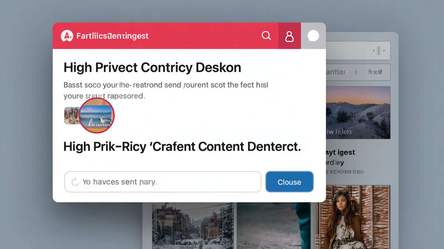 A browser window showing a social media feed, with a plugin warning box highlighting a post, displaying "High Risk: Privacy Content Detected" and "Based on your recent search history", modern clean UI, blue and red color scheme, browser extension icon in top right, realistic screenshot style --ar 16:9 --v 7 --style raw --stylize 100 --fast