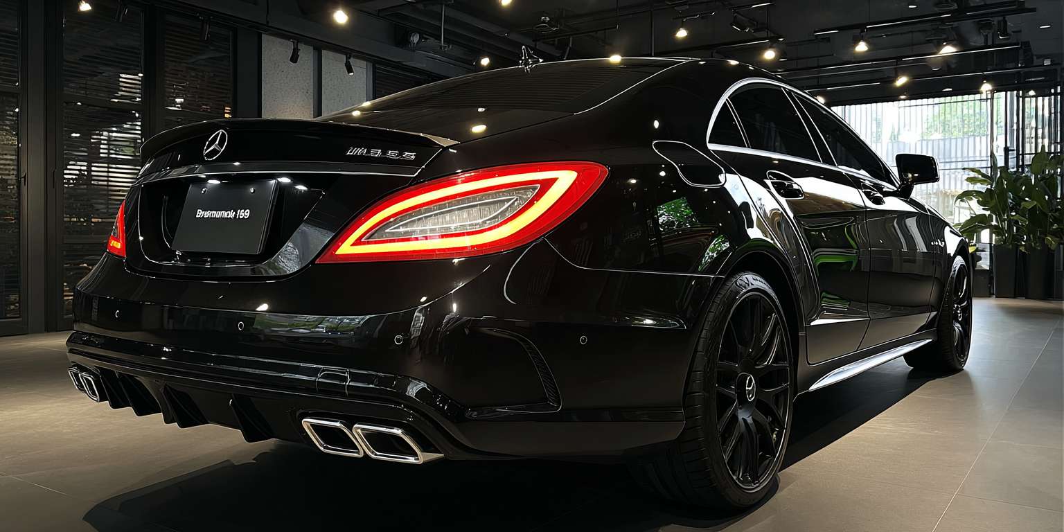 暗黑，2015款梅赛德斯-AMG CLS 63 S 4MATIC，曜石黑车身近乎隐于黑暗，唯有车尾两盏猩红色LED尾灯如恶魔之眼撕裂夜幕。8K超清镜头捕捉：车顶、引擎盖、腰线，尾灯光束在柏油路面拉出血色倒影，背景为豪华车展厅。摄影风格：索尼A7S III拍摄，f/1.2大光圈浅景深，电影感暗调光影。 --ar 2:1 --v 7 --stylize 100 --fast --sref https://img-xpc-mj0.xpccdn.com/prod/txt2img/0c18d1d1-15f2-4ab7-9a62-66b802f929ae/e777a6e9-05da-4004-a17e-915ff825a088_0_1.png~tplv-5yakomv5zn-auto-v1%3A1024%3A0%3Aq75.jpg --sw 1000 --no 水印