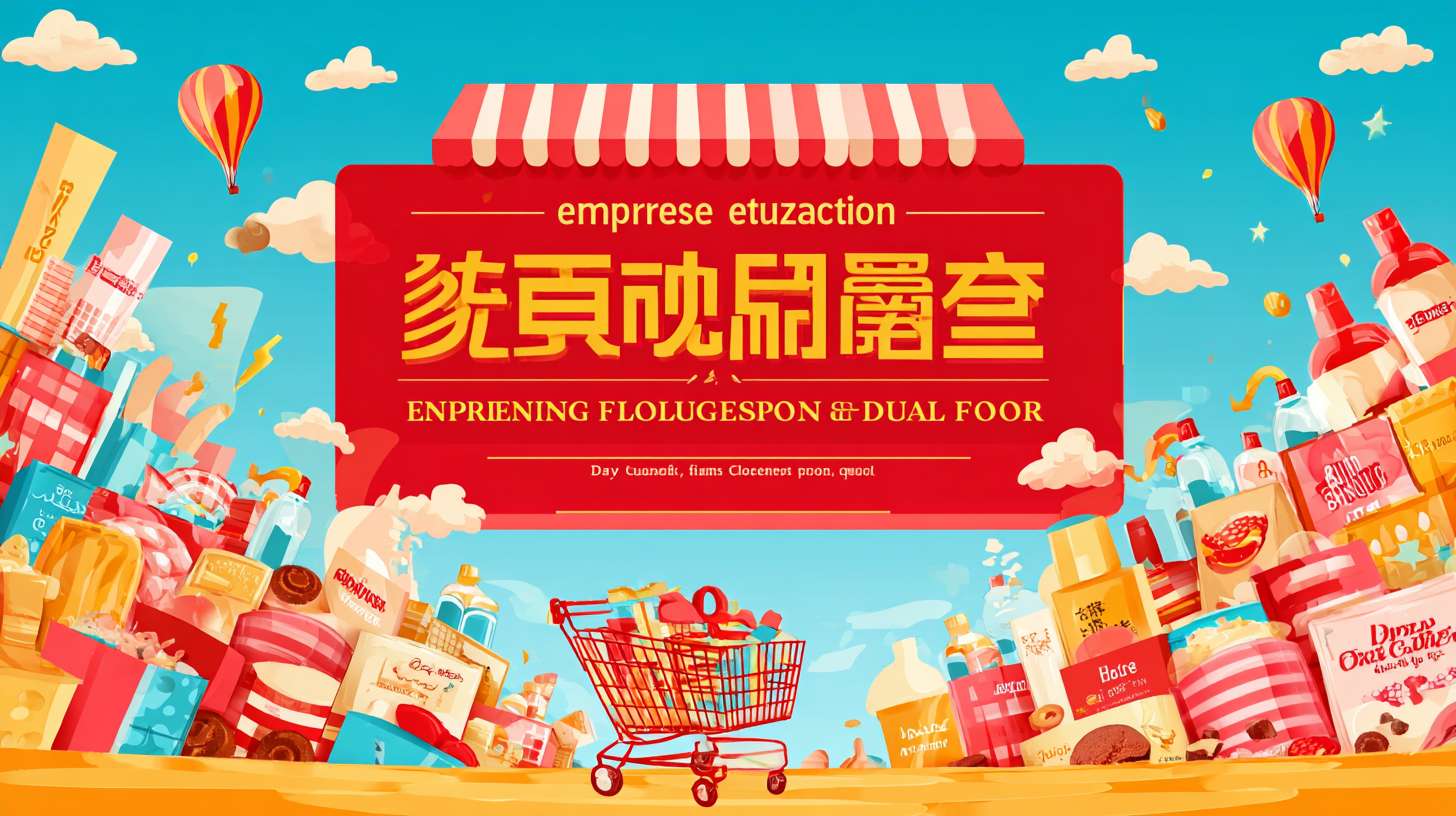 这是一张企业福利采购专区的宣传海报,整体采用明快活泼的卡通风格,以橙黄色为主色调,营造出热闹喜庆的氛围。画面上方是红色的横幅,上面写着 “企业福利采购专区” 和 “员工福礼直采” 的大字,突出活动主题。横幅下方是 “日用 & 食品 & 酒水” 的分类标签,清晰明了。画面两侧和背景中,有许多商品和礼物的图案,如洗发水、沐浴露、牛奶、饼干、礼盒等,还有购物车的元素,仿佛装满了各种福利商品。背景是蓝天白云和一些建筑物的剪影,给人一种开阔、愉悦的感觉。整个海报传达出企业为员工提供丰富福利选择的信息,吸引企业进行采购。 --ar 16:9 --v 7 --stylize 100 --fast --no 水印