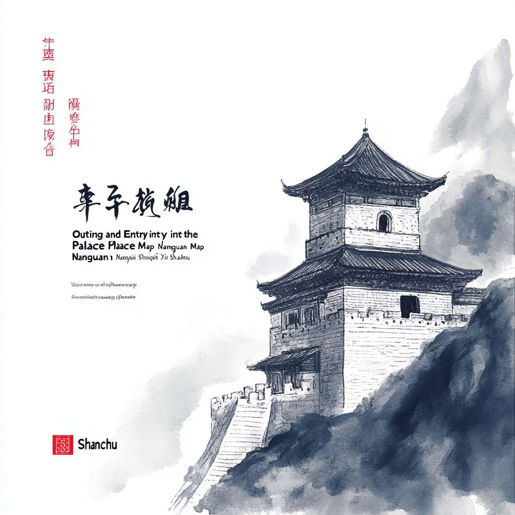 [ 怀柔长城箭垛造型 | 燕山褶皱肌理 | 雁栖湖水波纹 | 明代《出警入跸图》驿道意象 ]
视觉系统：
字形设计：特邀书法家创作"南关簃"三字，采用明代台阁体骨架融合敦煌写经笔意，墨色中隐现怀柔板栗色渐变

图形符号：
负形构成箭垛轮廓
水墨皴染表现燕山褶皱
金色线条勾勒雁栖湖水系
右下角钤"山厨"铁线篆藏书印
色彩体系：
主色：霁蓝（取自明青花瓷）
辅色：栗壳棕（怀柔特产）
点缀：松花绿（燕山植被）上述要求设计出以文字为主logo标志 --ar 1:1 --v 6.1 --stylize 100 --fast