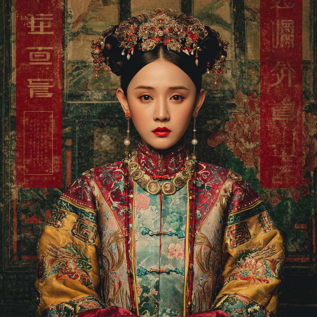 有声书封面，浣衣局宫女全身，背景是皇宫院子 --ar 1:1 --v 7 --stylize 100 --fast --no 水印