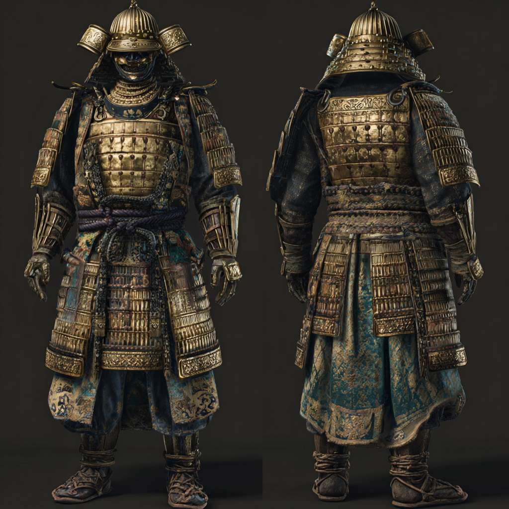 宇智波佐助，武士服，铠甲是金色的 --ar 1:1 --v 7 --stylize 100 --fast --no 水印