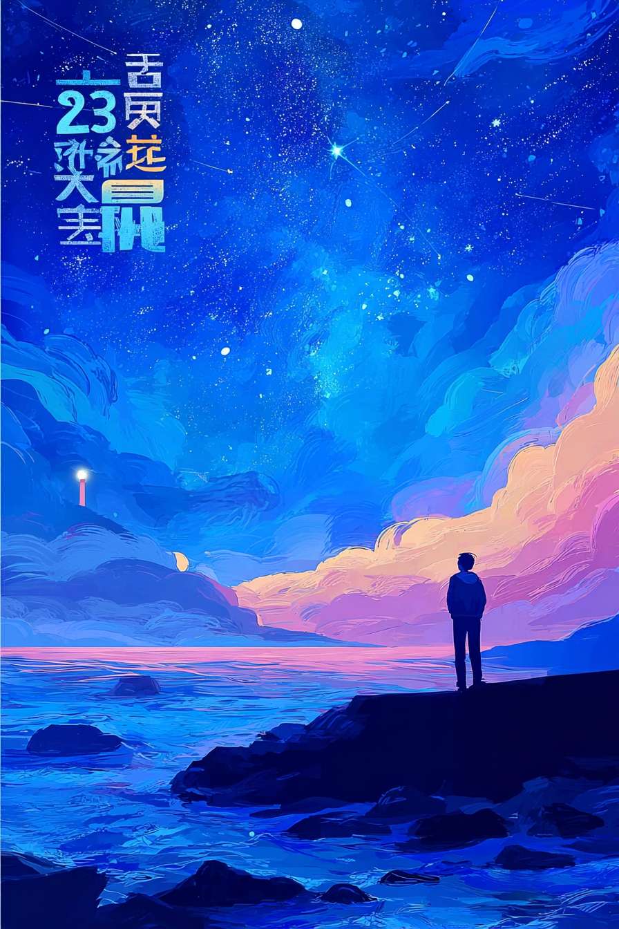 https://img-xpc-mj0.xpccdn.com/prod/upload/4dfeb8dd-245d-4783-9504-b11af8391cce/7aa9eafb5e50560f57ea6eadfa01c5dd.png~tplv-5yakomv5zn-auto-v1%3A1024%3A0%3Aq75.jpg 根据上传图片风格生成插画背景，不要文字，以海洋陆地星空为主，反应人的成长与追求，人物为剪影背影，大气，色彩丰富 --ar 2:3 --v 7 --stylize 100 --fast --iw 1 --no 水印