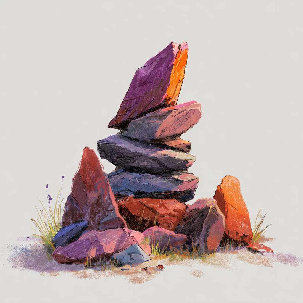 生成手绘风石头，要求自然生成的石头，很小，不是很高，有颜色，没有背景，是很普通的石头，手绘风 --ar 1:1 --v 7 --stylize 100 --fast --no 水印