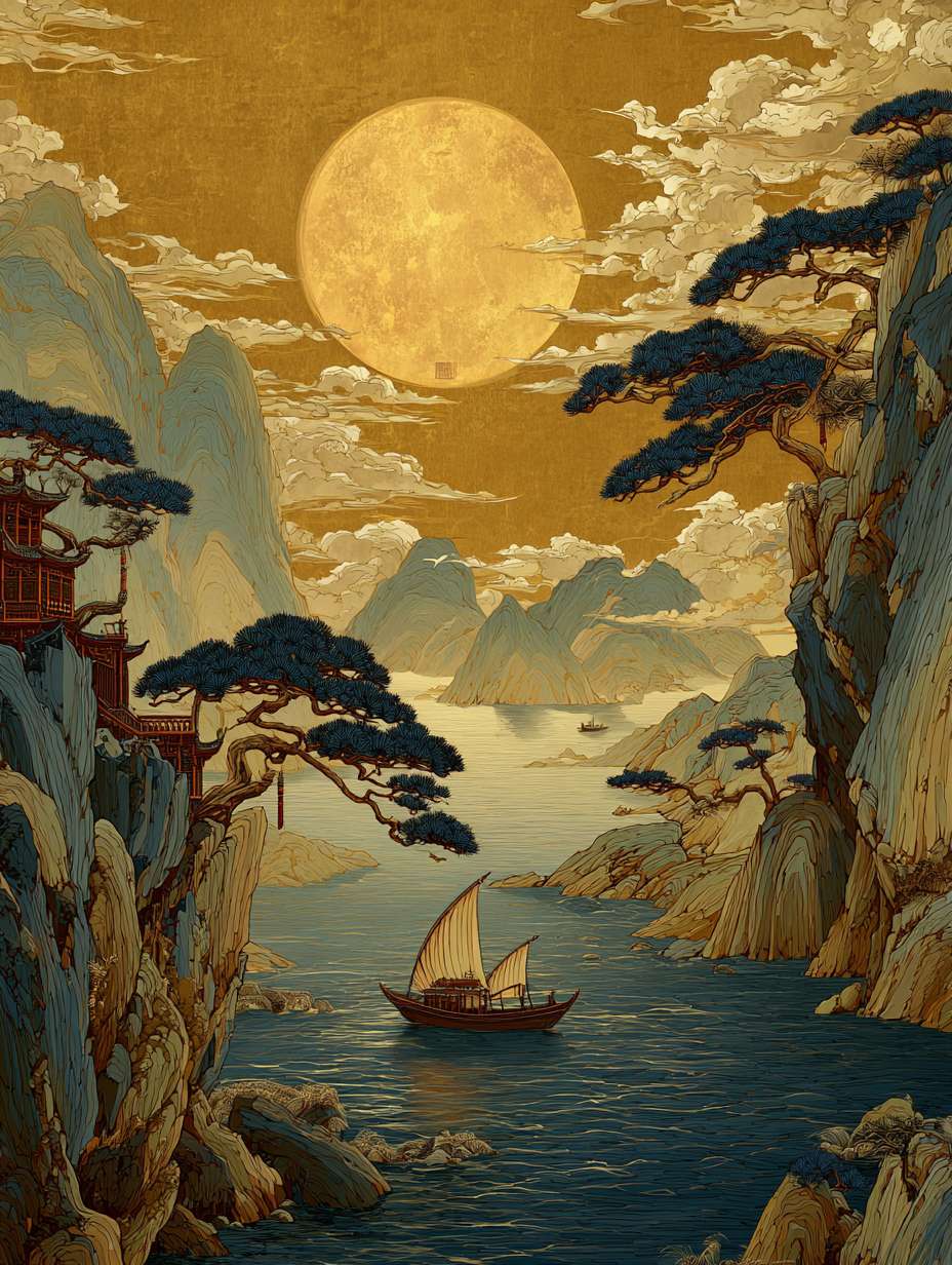 中秋节海报背景图高级感高端，设计感和独特性 --ar 3:4 --v 7 --stylize 100 --fast --no 水印