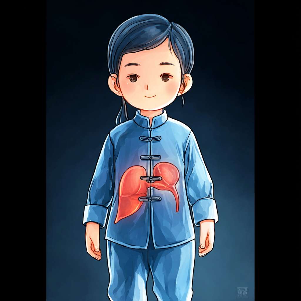 https://img-xpc-mj0.xpccdn.com/prod/upload/d5a05a5c-c297-439d-93a1-192d10577df9/%E7%94%9F%E6%88%90%E4%B8%AD%E5%8C%BB%E6%B0%94%E8%A1%80%E7%90%86%E8%AE%BA%E5%9B%BE%E7%89%87%20_2_.png~tplv-5yakomv5zn-auto-v1%3A1024%3A0%3Aq75.jpg 帮我按照人体器官的分布，标记出图片中心肝脾肺肾的位置，主要要符合画风 --ar 1:1 --v 7 --stylize 100 --fast --iw 1 --no 水印