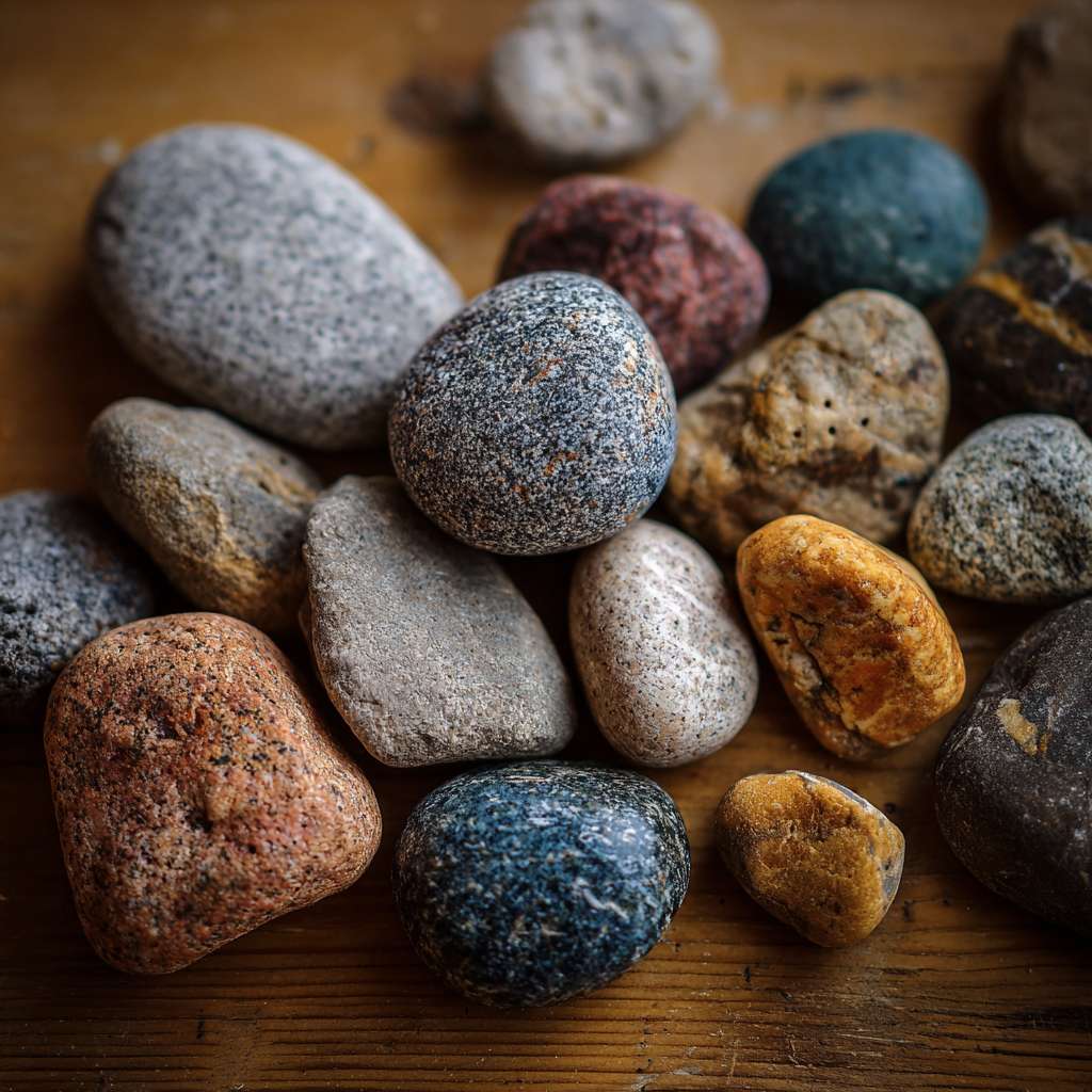 生成手绘风石头，要求是小石头，有颜色，没有背景，是很普通的石头，手绘简约风，俯视视角，风线条较粗 --ar 1:1 --v 7 --stylize 100 --fast --no 水印