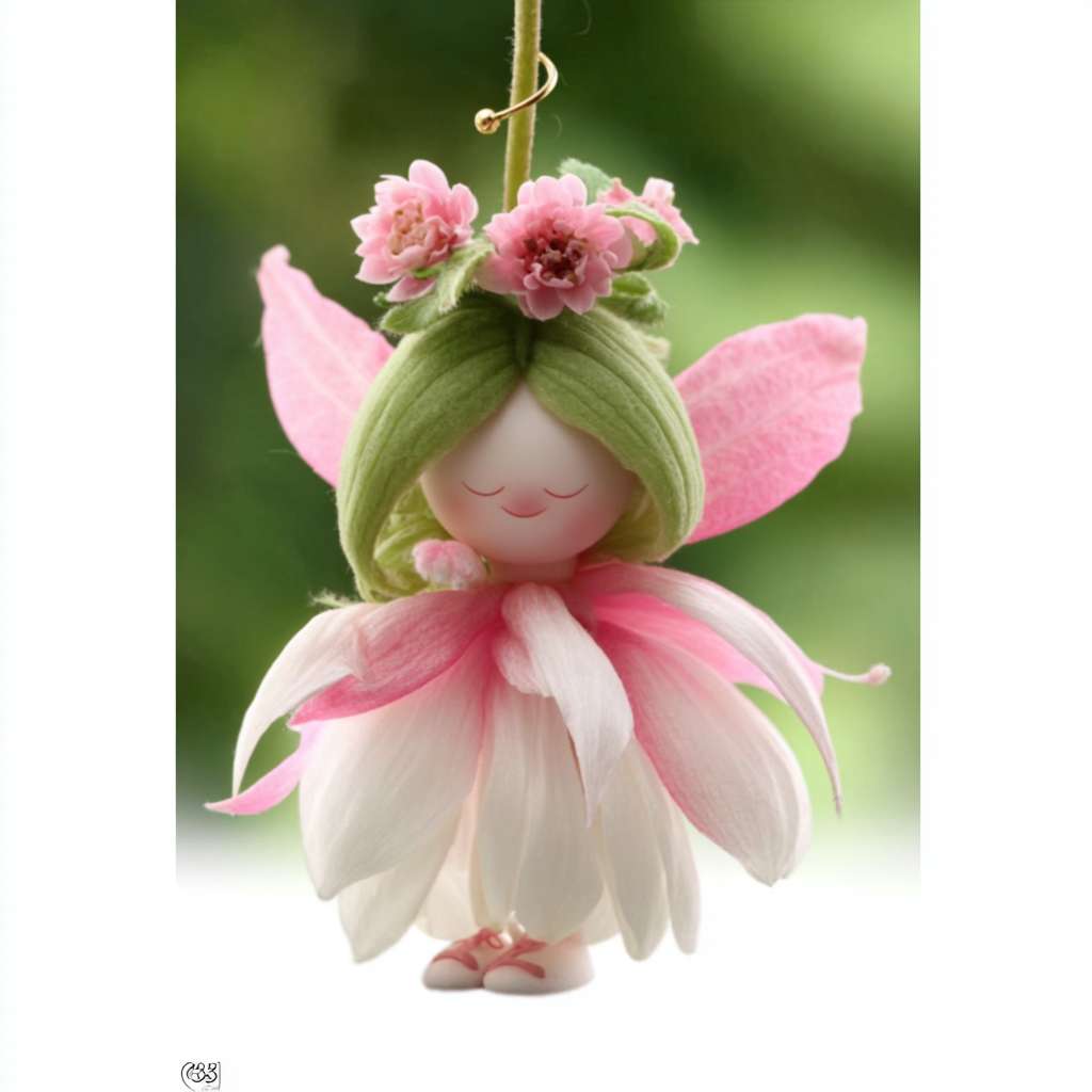 https://img-xpc-mj0.xpccdn.com/prod/upload/fdafdd11-6439-4ea9-9e5c-703136ca355e/1755077177809.jpg~tplv-5yakomv5zn-auto-v1%3A1024%3A0%3Aq75.jpg 全身，超级可爱的女孩，模型，盲盒玩具，她绿色的头发带着粉色的花环，一个可爱的倒挂金钟精灵宝宝，她穿着粉白色的裙子，粉色的翅膀，肥胖的身体，非常可爱，衣服的下摆是白色的，32K UHD，生动的面部表情 --ar 1:1 --v 7 --stylize 100 --fast --iw 1 --no 水印