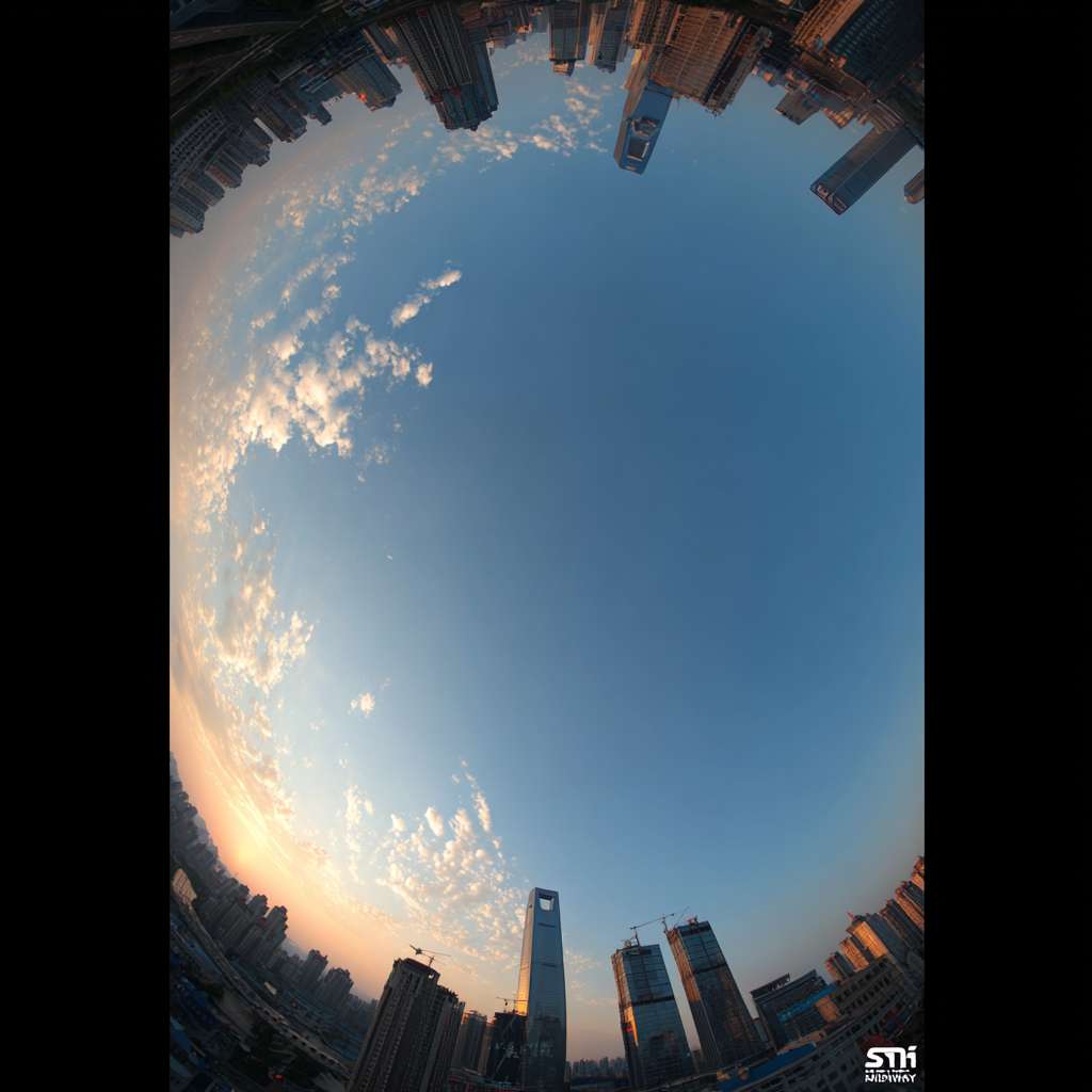 视觉焦点： 一张开阔的视角，可能是晨曦或黄昏时分的城市天际线，天空湛蓝高远，有几缕云彩（体现“秋高气爽”）。天际线中突出显示由该公司承建的标志性建筑。
文案排版：

主标题： 新凉初至，宏图正展

副标题： 处暑节气，[公司名称] 与城市共生长

主体文案： 暑热消散，视野开阔。我们以建筑丈量时代，用空间承载梦想。

公司Logo和网址 放置在底部。
配色： 蔚蓝色、金橙色（朝阳或夕阳色）、建筑剪影的黑色或深灰色。
风格： 大气、开阔、充满希望和力量感。强调公司的规模、视野以及与城市发展的紧密联系。 --ar 1:1 --v 7 --stylize 100 --fast --no 水印