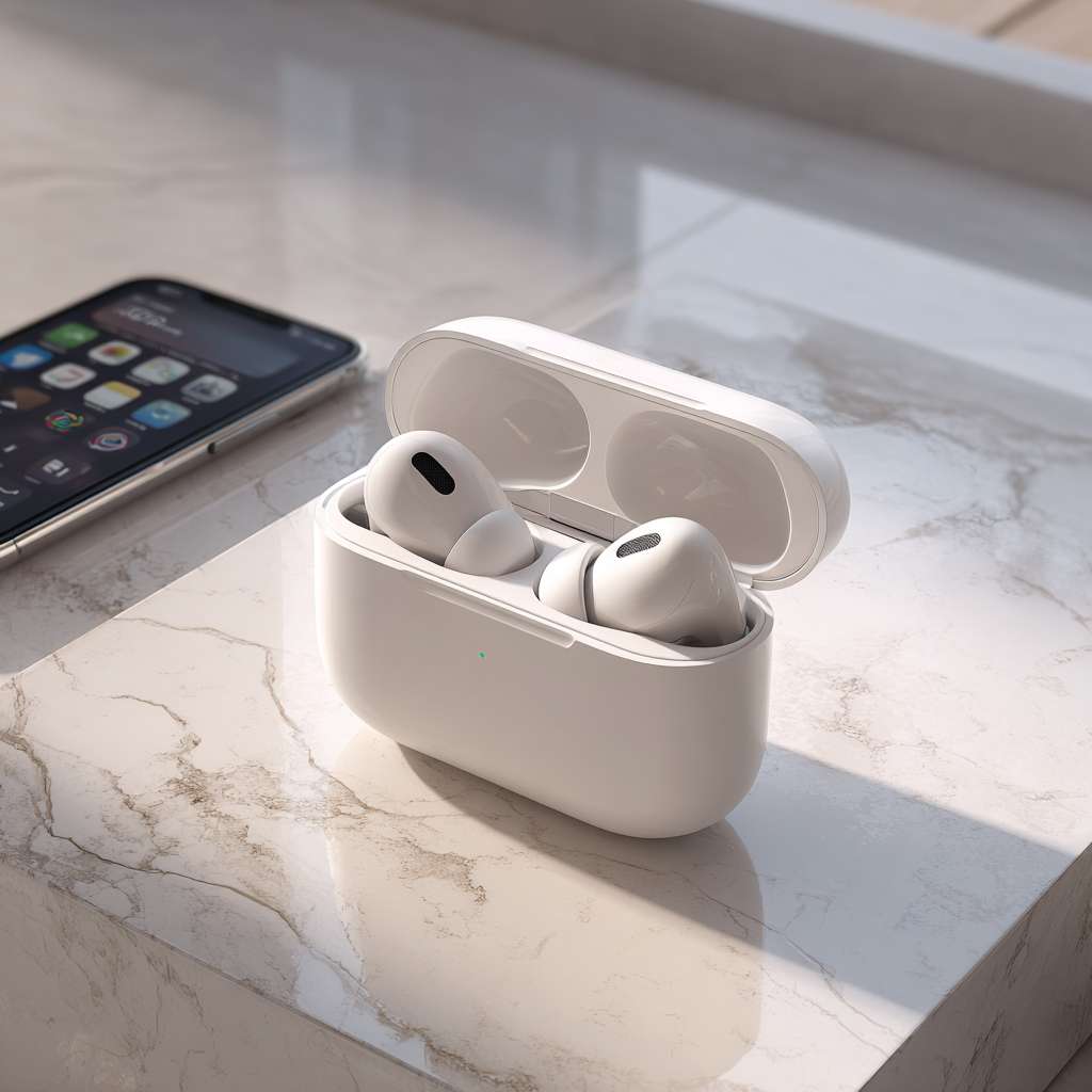 TWS耳机与充电仓
Prompt(英文): Product photography of sleek white TWS Bluetooth earphones nestled in a minimalist charging case on a marble background, clean design, soft lighting, hyper-realistic, 8k
中文描述: 产品摄影,纯白色时尚TWS蓝牙耳机置于极简风格的充电仓中,背景为大理石纹,设计干净,光线柔和,超现实主义,8K画质。
智能家居控制中心
Prompt(英文): A modern living room smart home ecosystem, a smartphone screen controlling a Bluetooth smart bulb, Bluetooth speaker, and smart thermostat, cozy afternoon light, stylish interior design
中文描述: 现代客厅智能家居生态系统,手机屏幕正控制着蓝牙智能灯泡、蓝牙音箱和智能恒温器,舒适的午后光线,时尚的室内设计。
智能穿戴与健康 --ar 1:1 --v 7 --stylize 100 --fast --no 水印