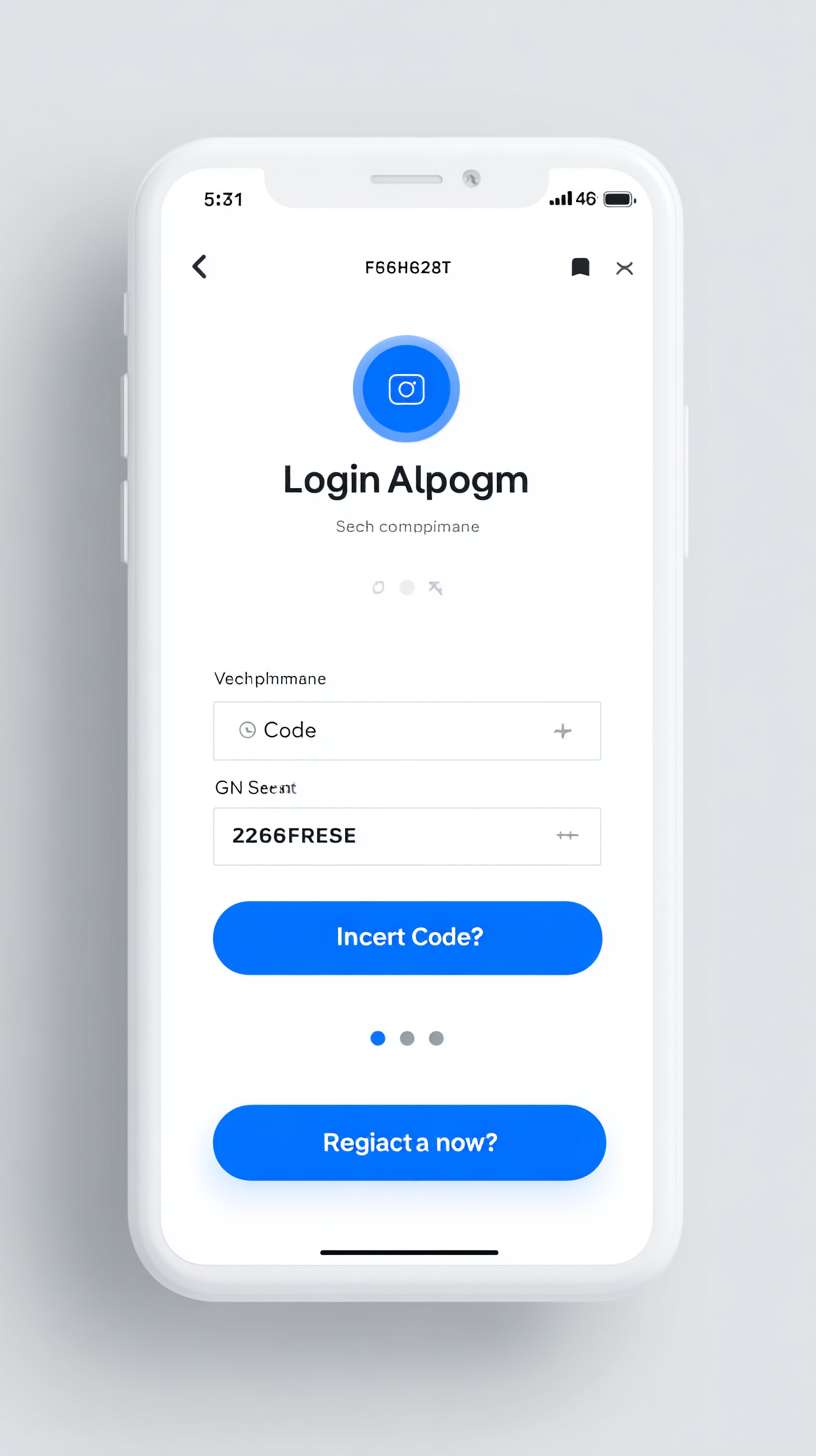 Mobile app login interface, minimalist flat style, light gray background (#F5F5F5), centered white card with rounded corners, phone number input field (left phone icon, gray hint text), verification code input field (left SMS icon, right "Get Code" blue text button), large blue (#2196F3) login button (white bold text), bottom text "No account?" (gray) + "Register now" (blue, no underline), top circular app icon + "Instant Chat" title (black bold text), clean interface, no extra elements --ar 9:16 --v 7 --stylize 100 --fast